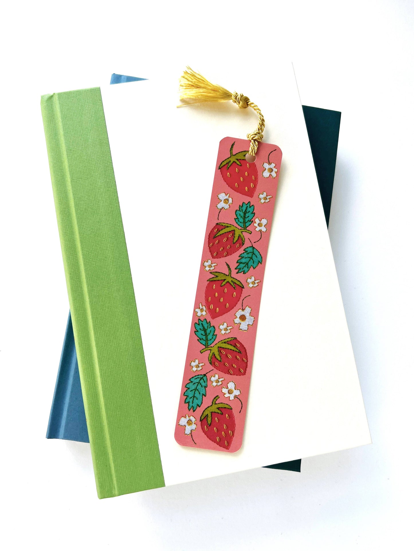 Strawberries Embroidery Tassel Bookmark