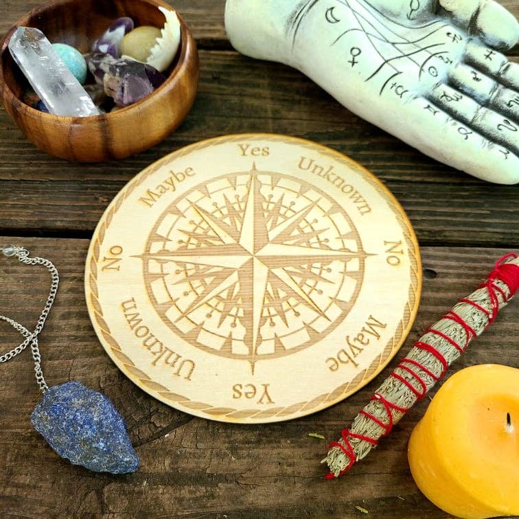 Compass Pendulum Board Laser Engraved Wood Divination Tool