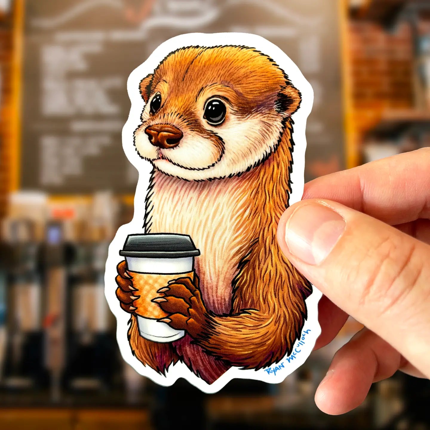 Coffee Loving River Otter Vinyl Sticker