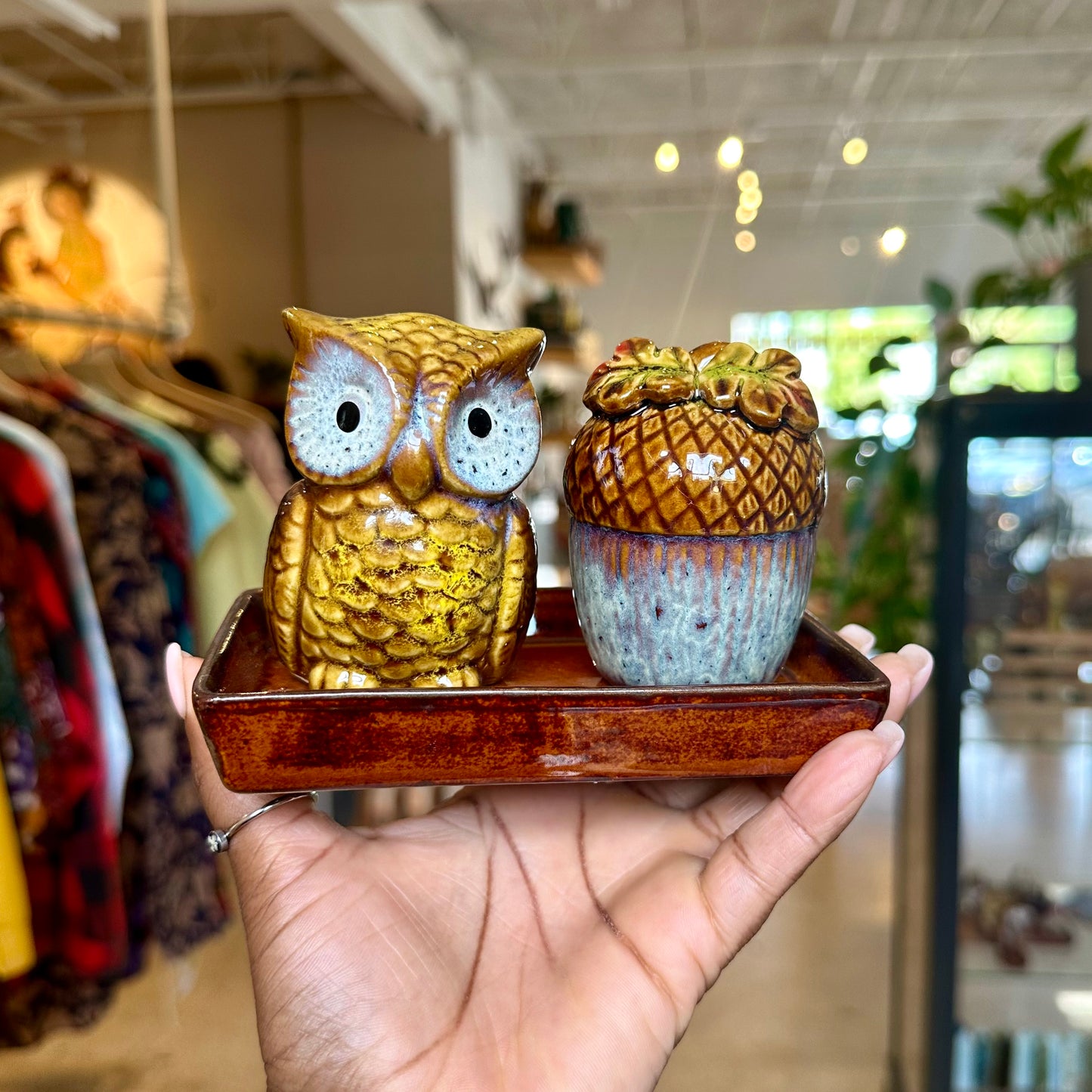 Owl Salt and Pepper Shakers Tray