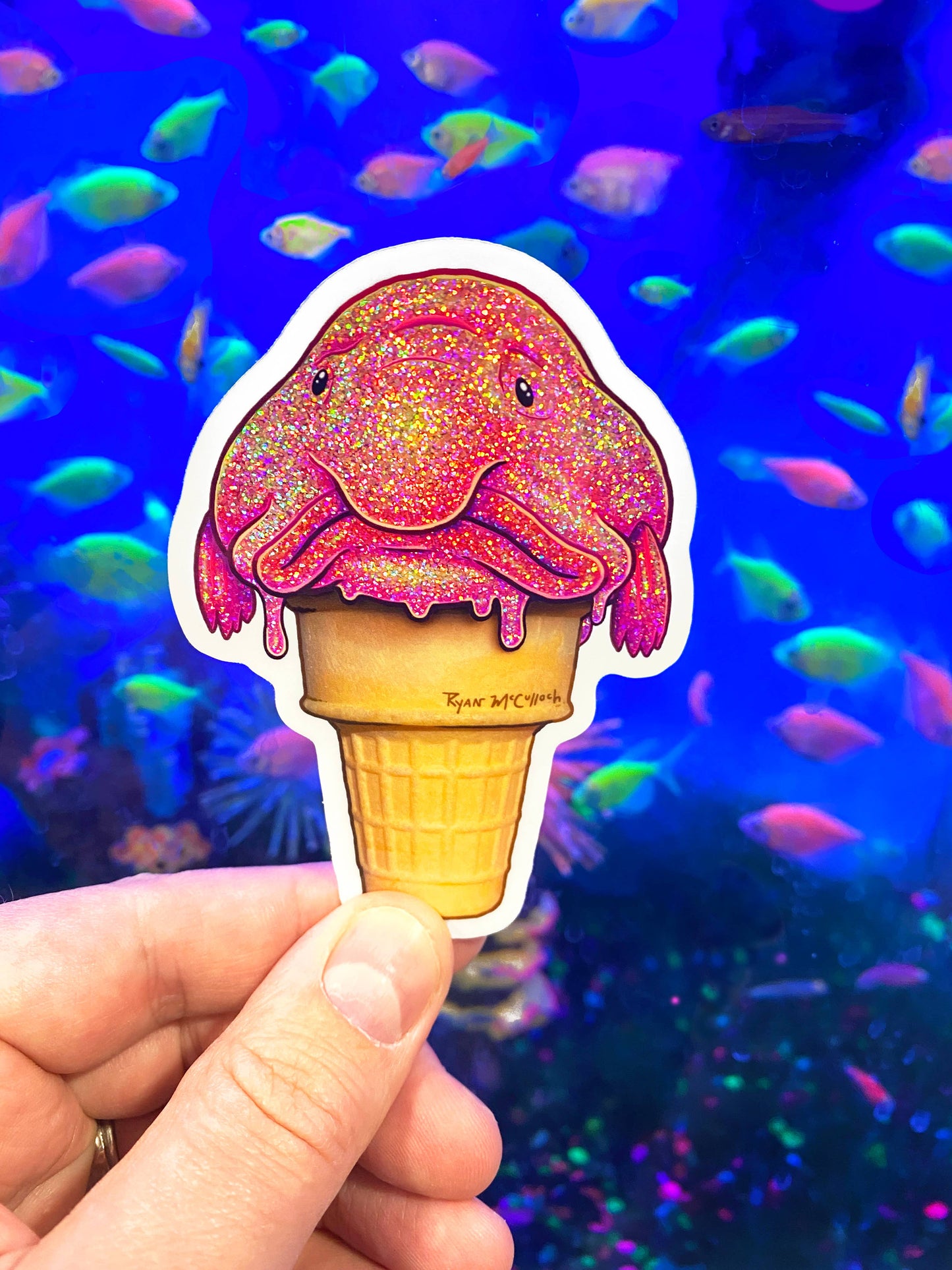 Baskin Blobfish Glitter Sticker