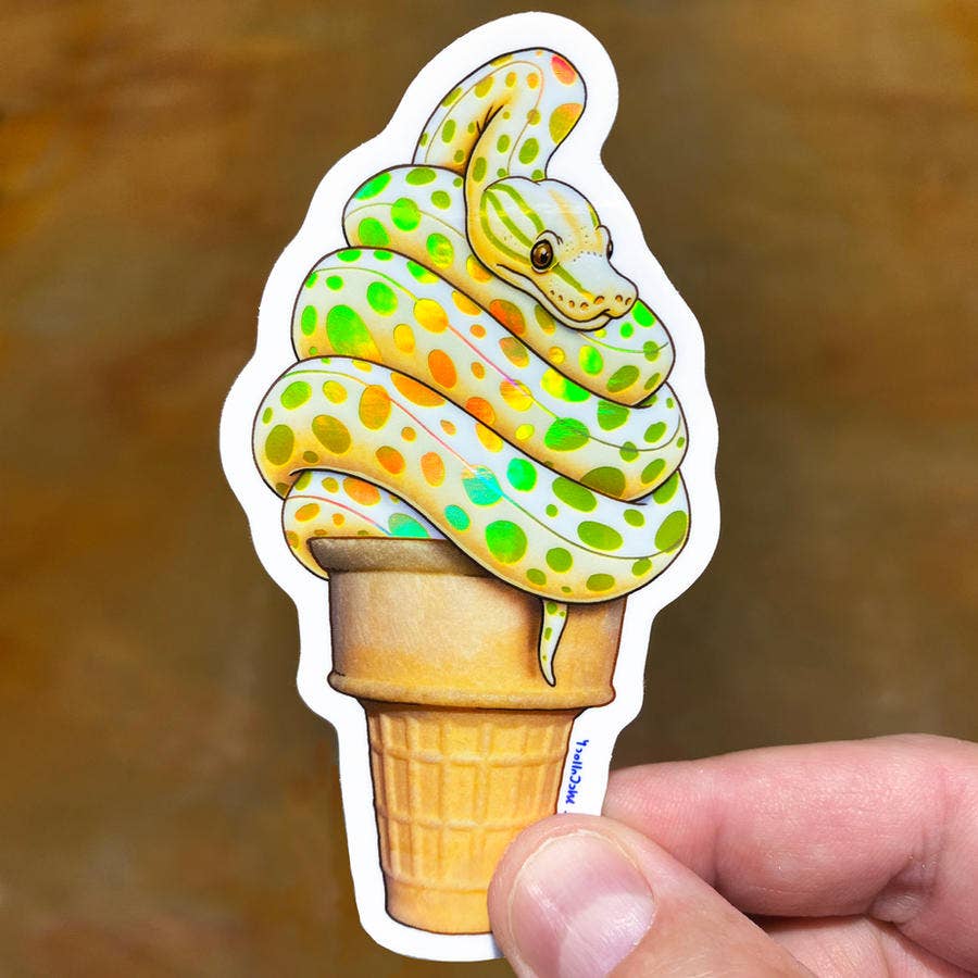 Sssssoft Seeeeerve (Soft Serve Python) Holographic Sticker