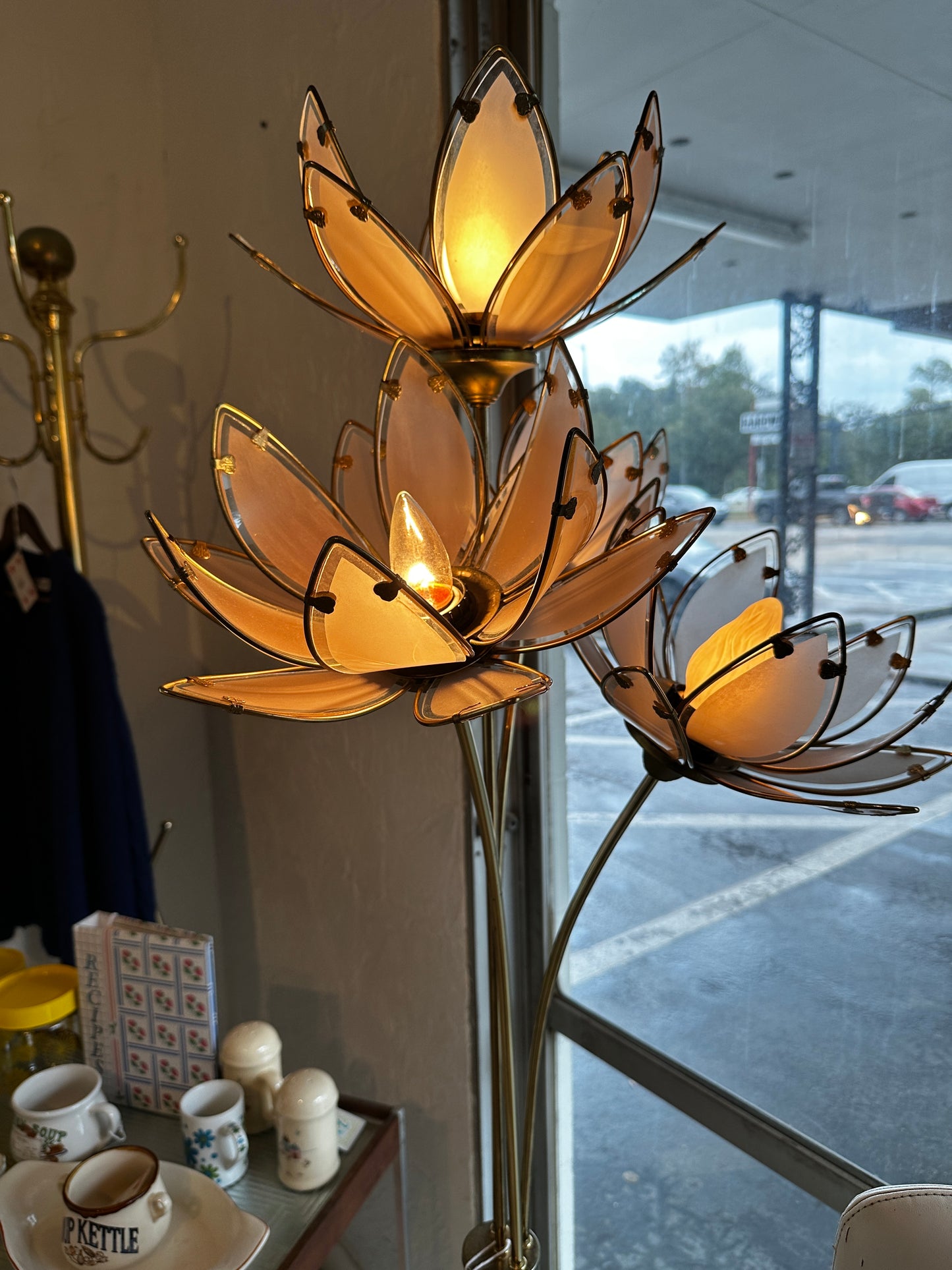 Pink Hollywood Regency Lotus Flower Floor Lamp