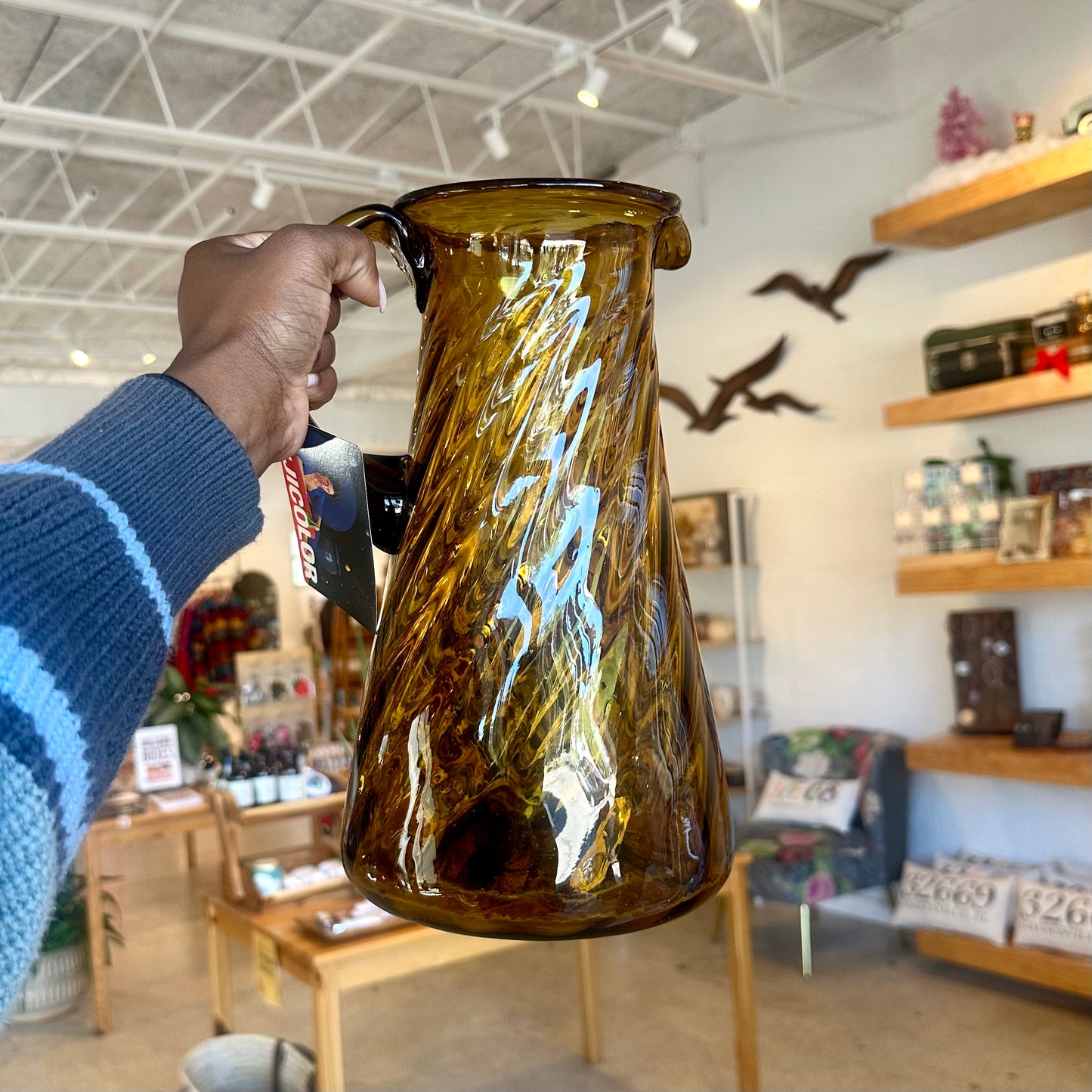 Tall Amber Blown Glass Pitcher
