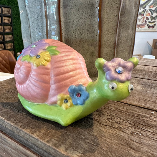 Vintage Ceramic Hand-Painted Floral Snail Planter