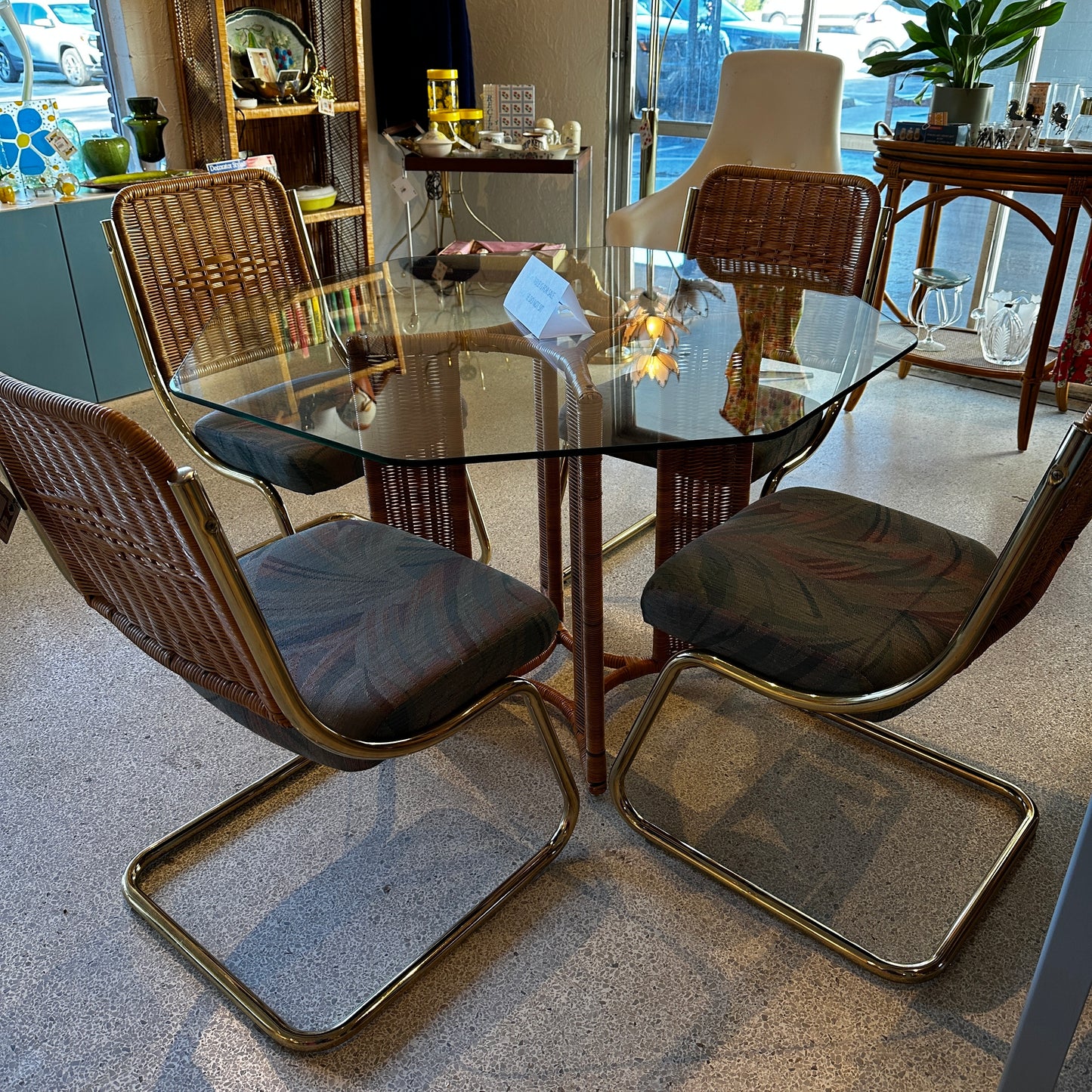 70s Brass & Rattan “Marcel Breuer Cesca” Style Dining Set