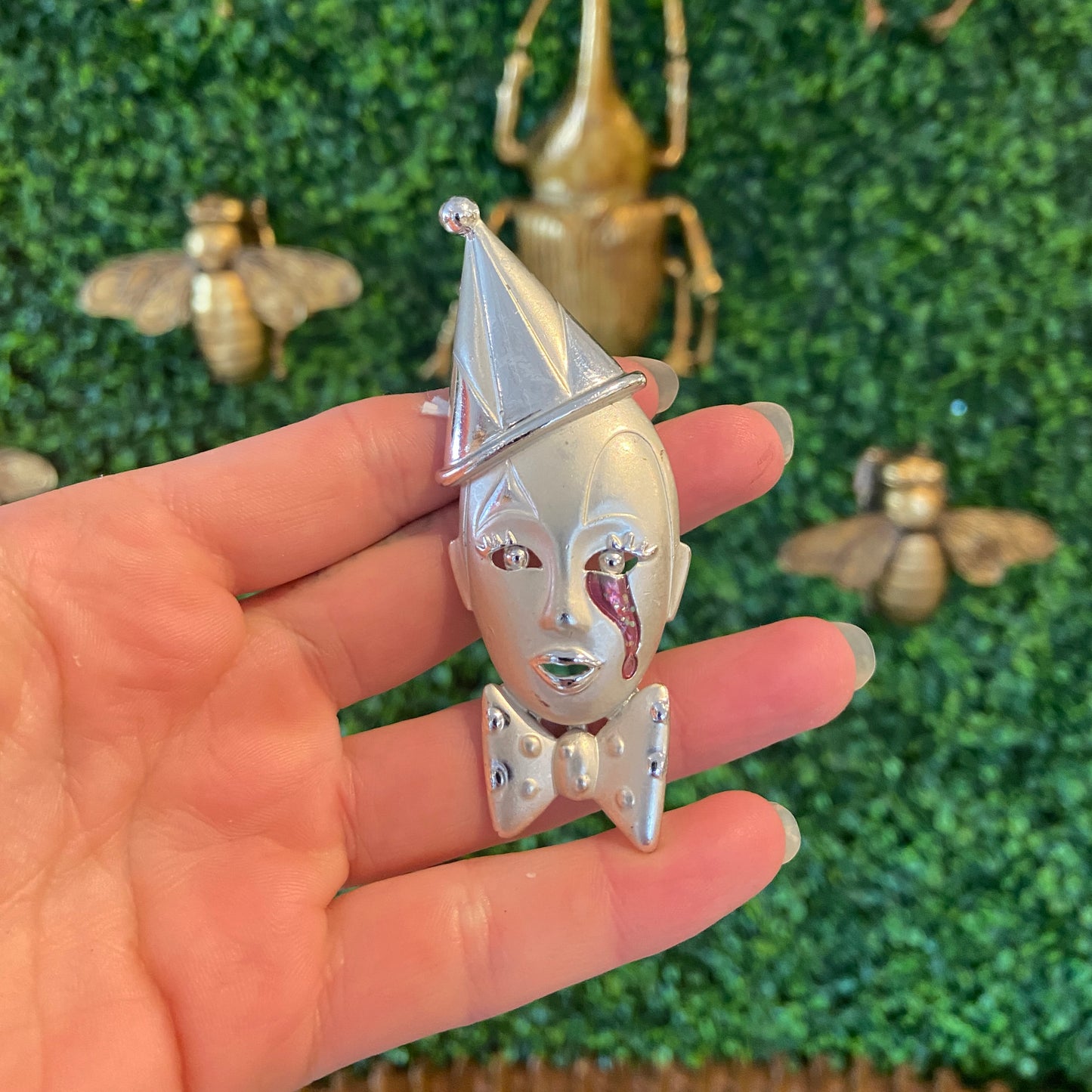 Vintage Silver Tone Clown Brooch