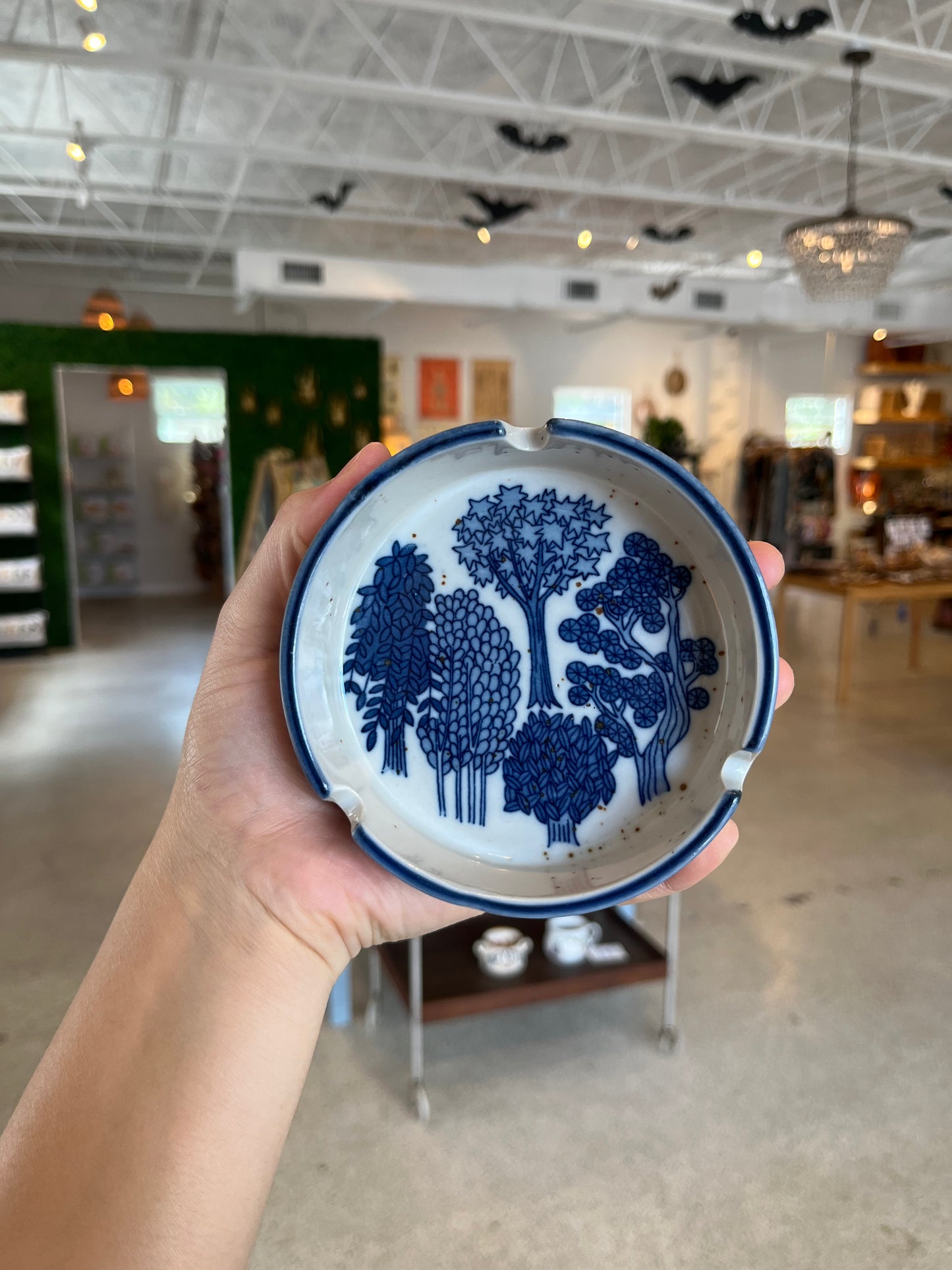Blue Ceramic Floral Ashtray