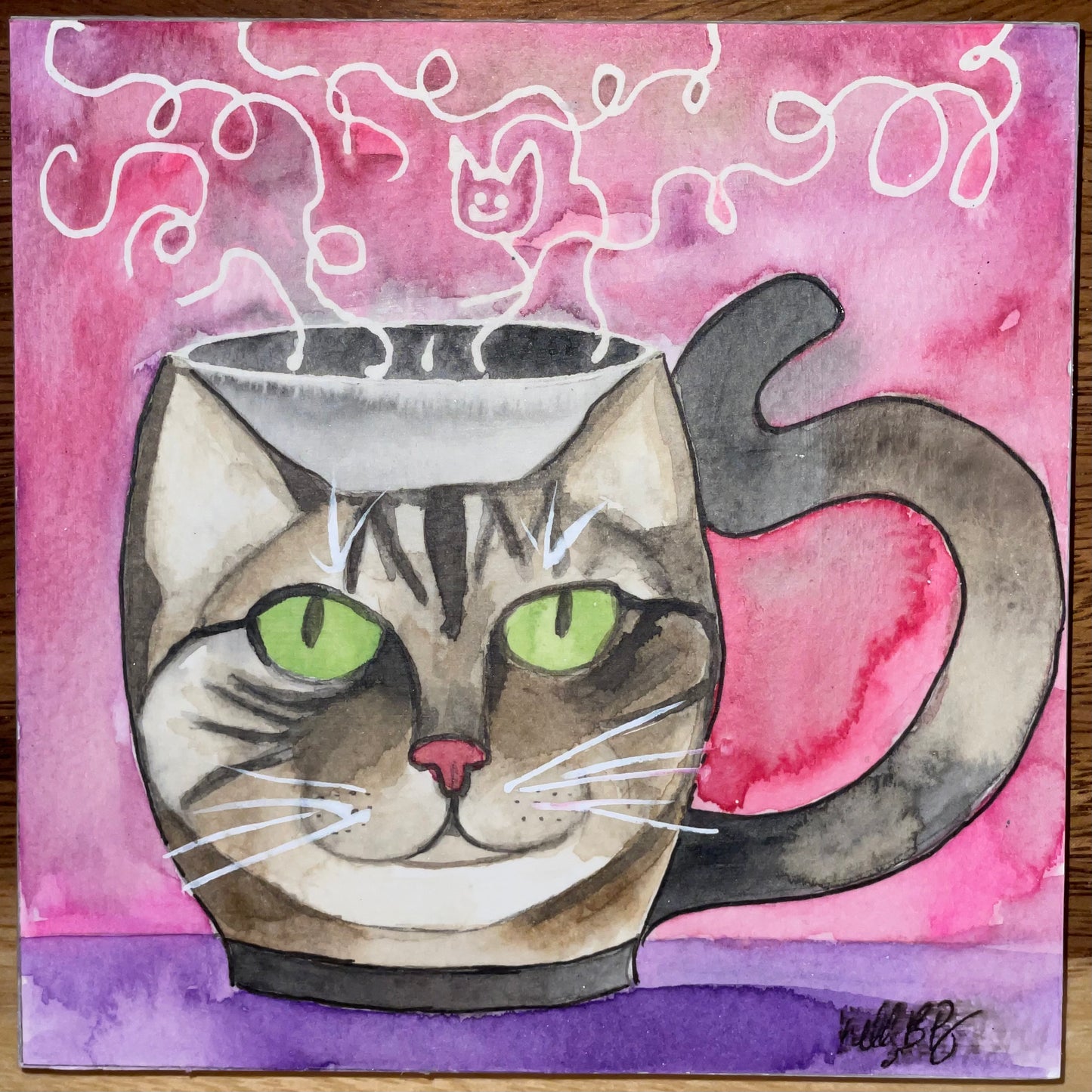 Cat Coffee Painting - Purple