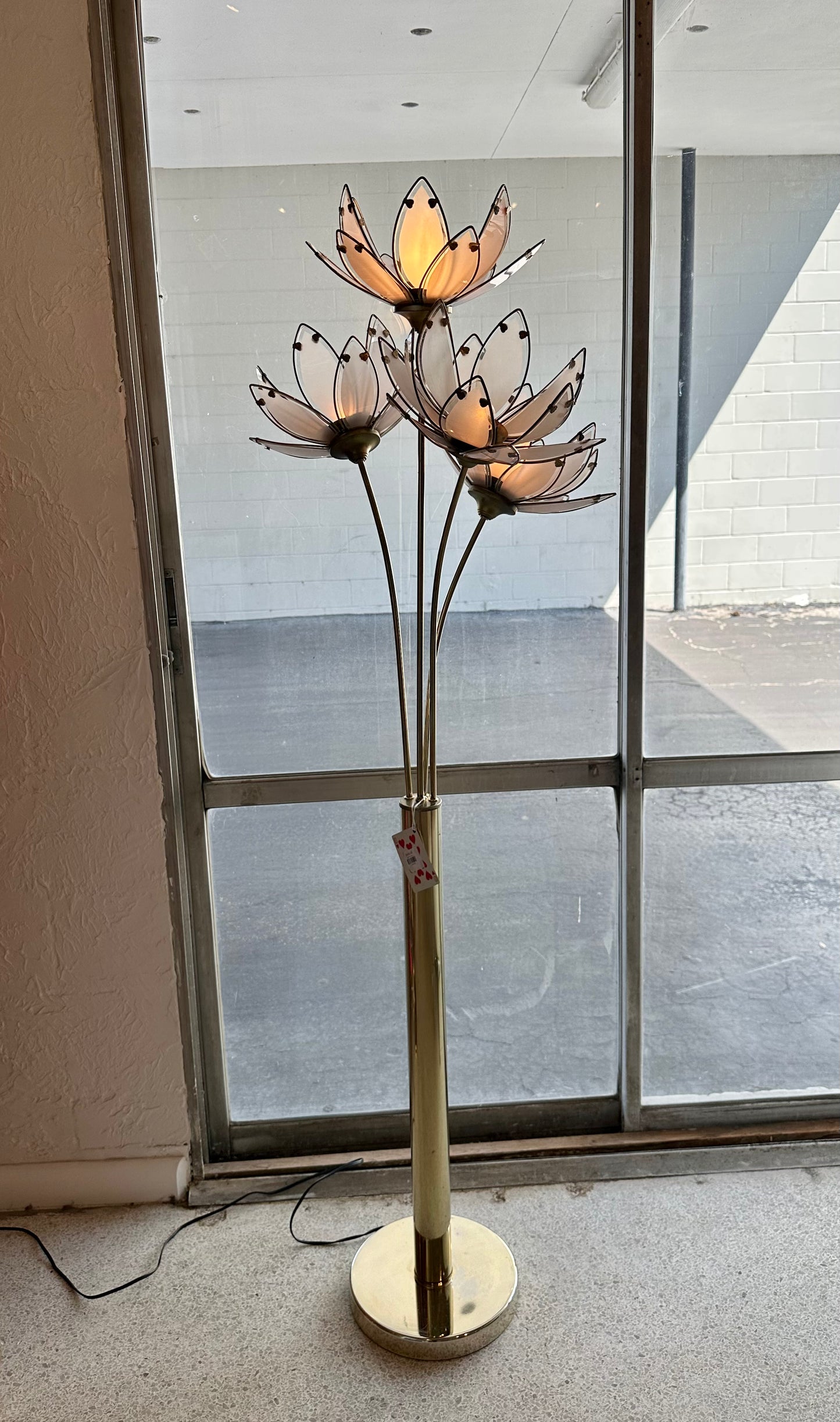 Pink Hollywood Regency Lotus Flower Floor Lamp