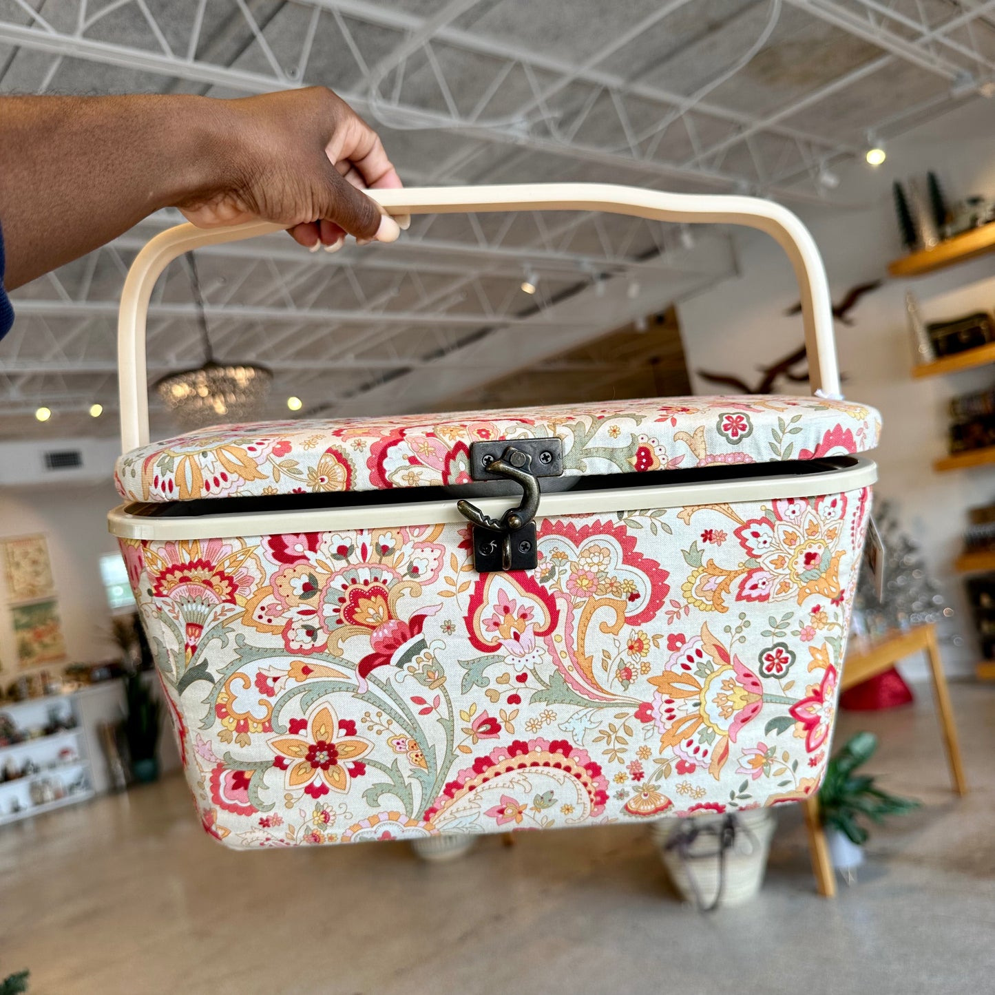 Vintage Pink Paisley Sewing Basket