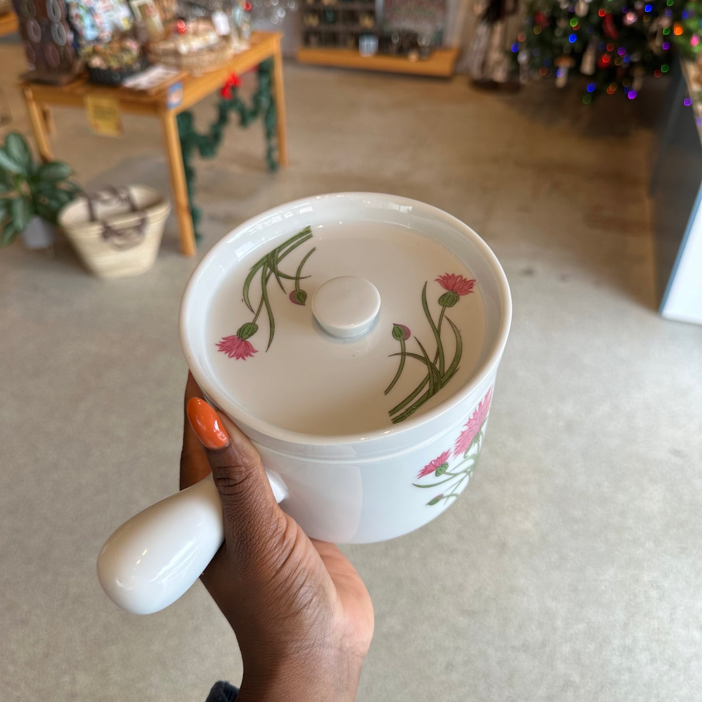 Ceramic Pink & White Floral Cookware Pot