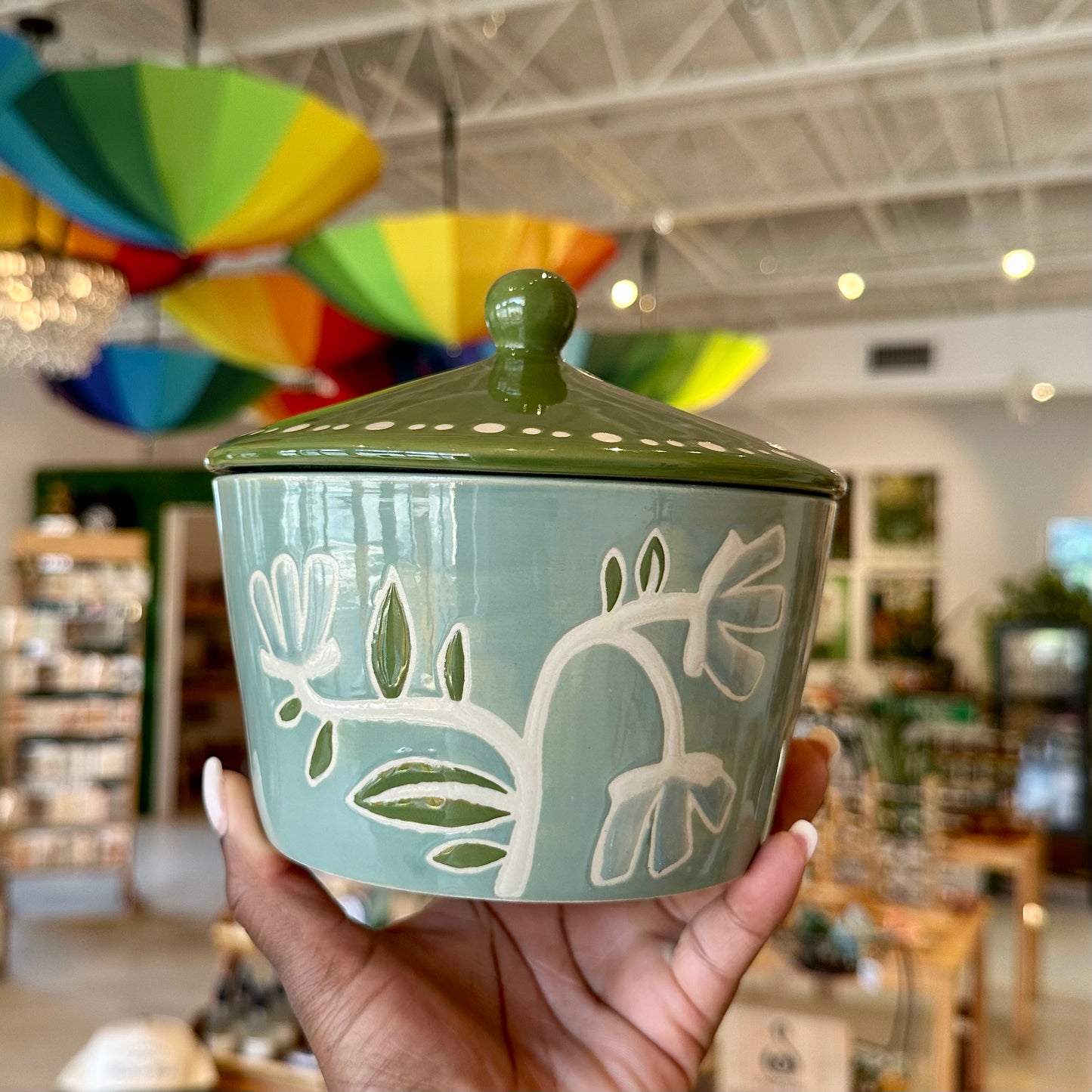 Green Patterned Stoneware Canister