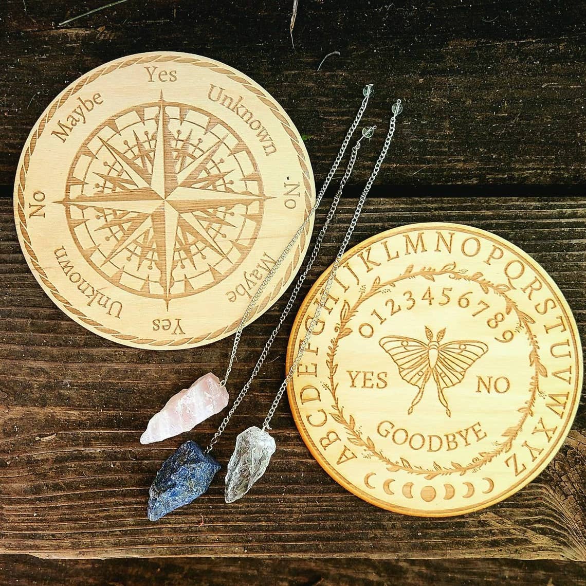 Compass Pendulum Board Laser Engraved Wood Divination Tool
