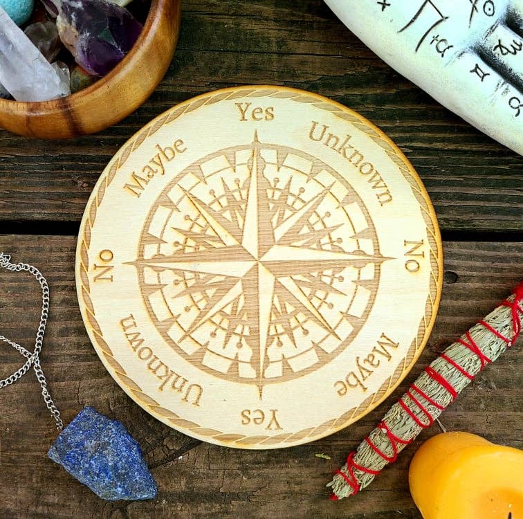 Compass Pendulum Board Laser Engraved Wood Divination Tool