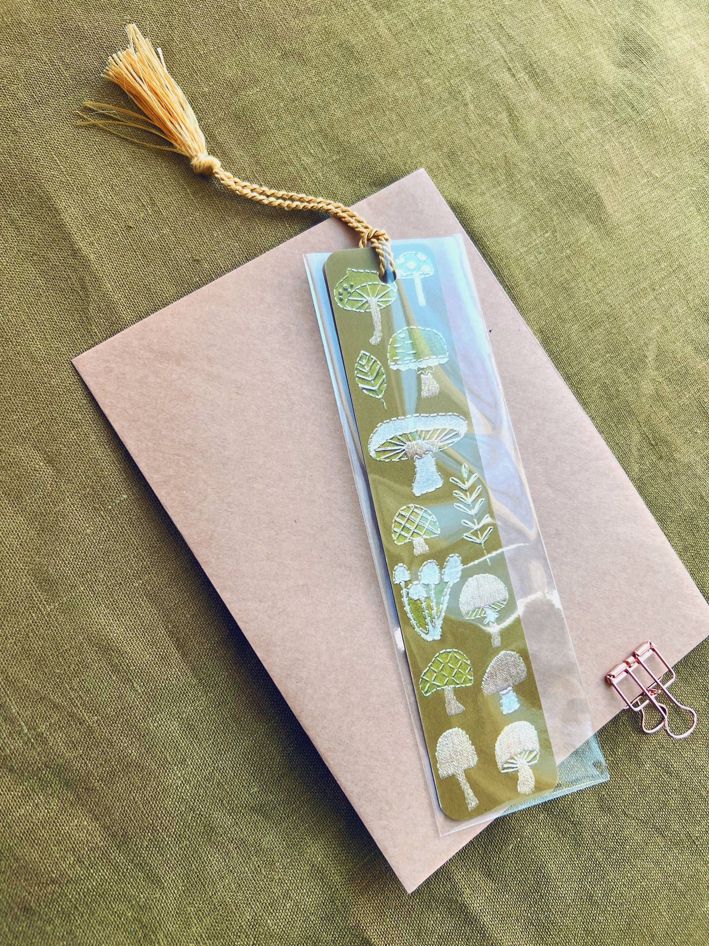 Mushrooms Embroidery Tassel Bookmark