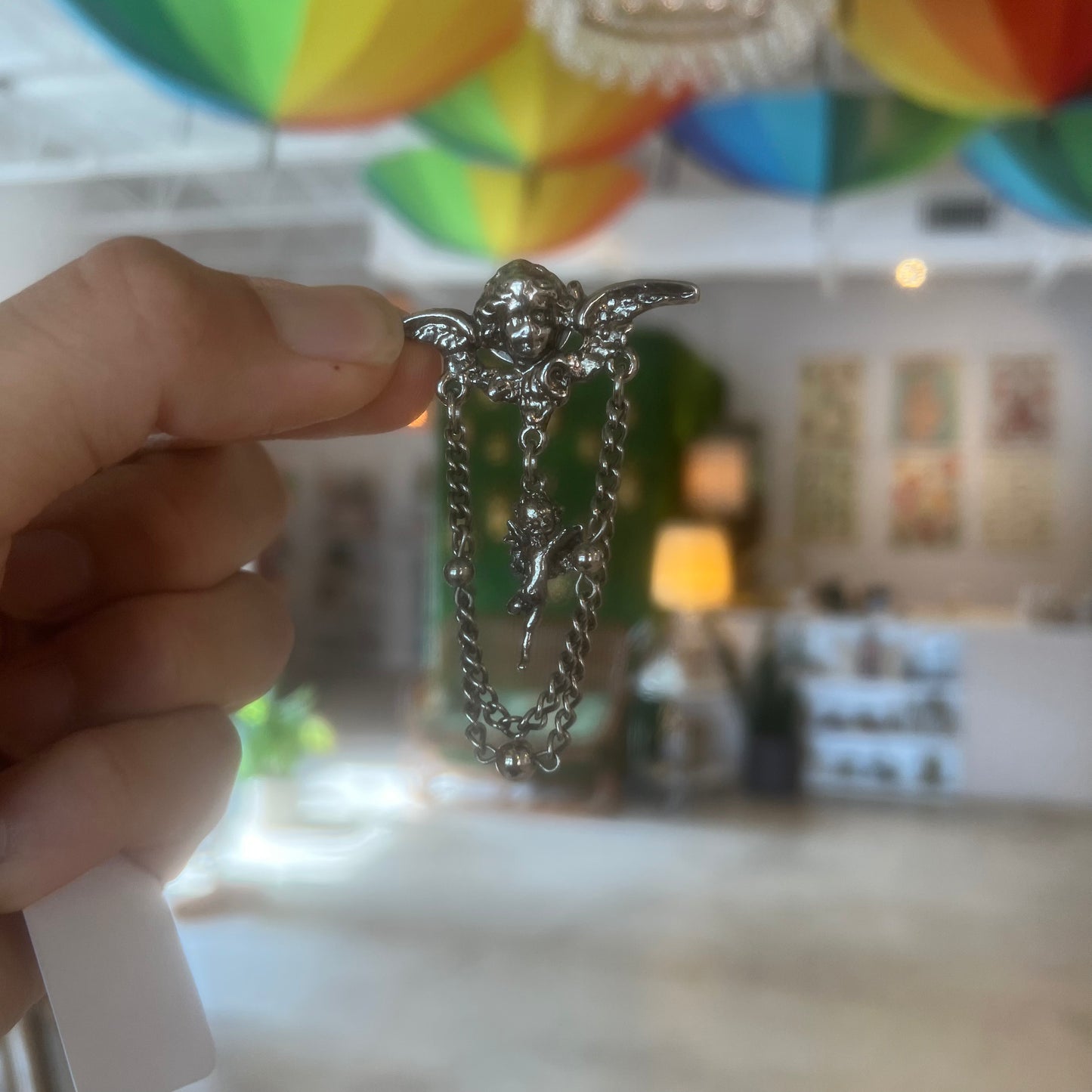 Metal Cherub Brooch w/ Chain