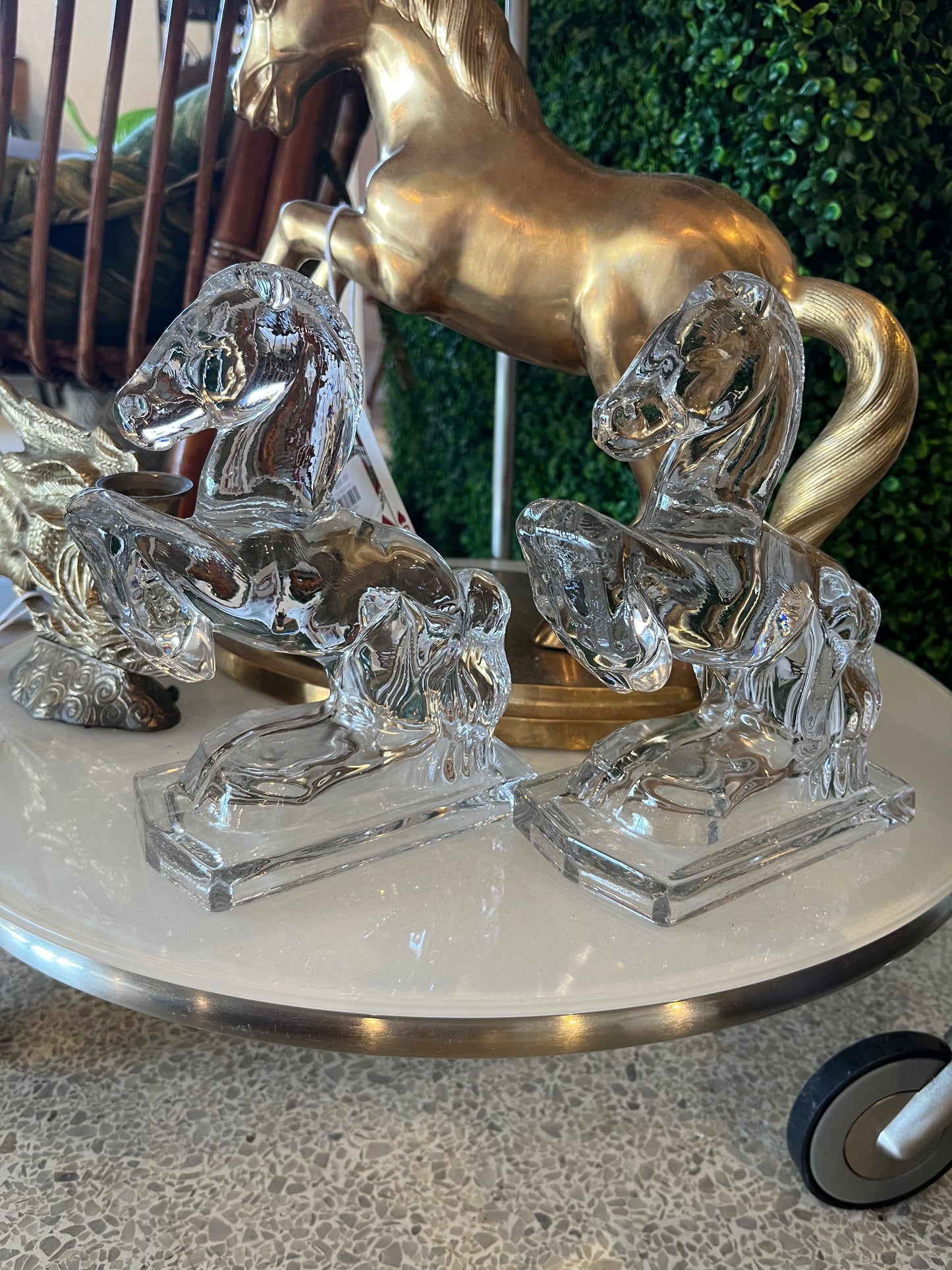 (Pair) L.E. Smith Glass Horse Bookends