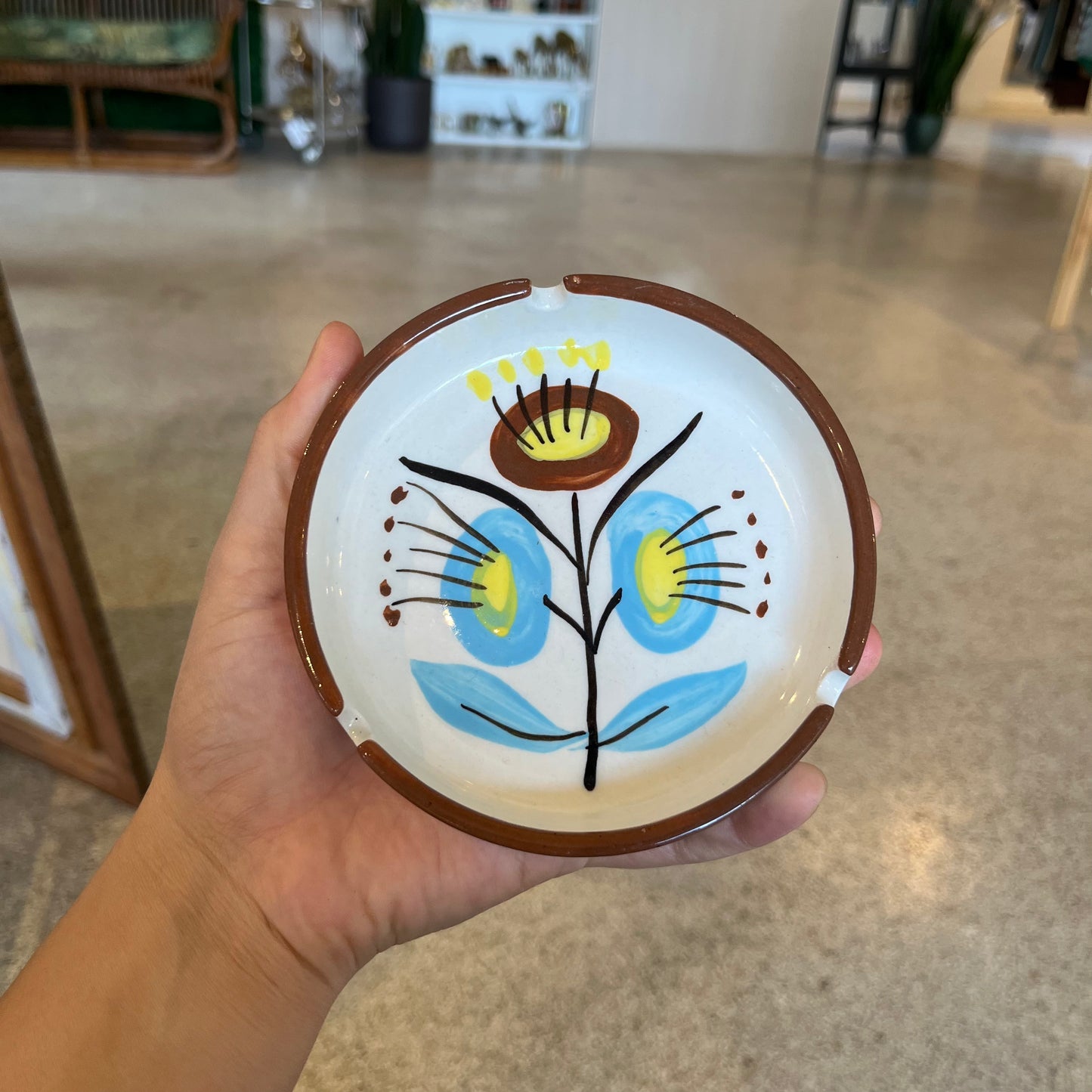 Hand-Painted Abstract Floral Ashtray