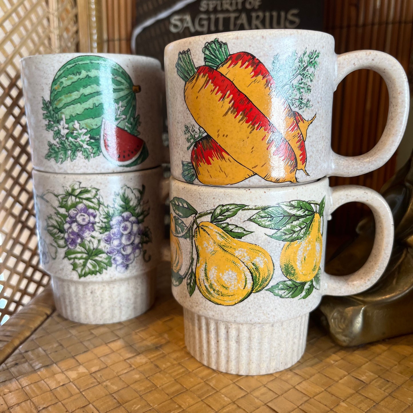 4 Japan Stacking Stoneware Fruit Mugs