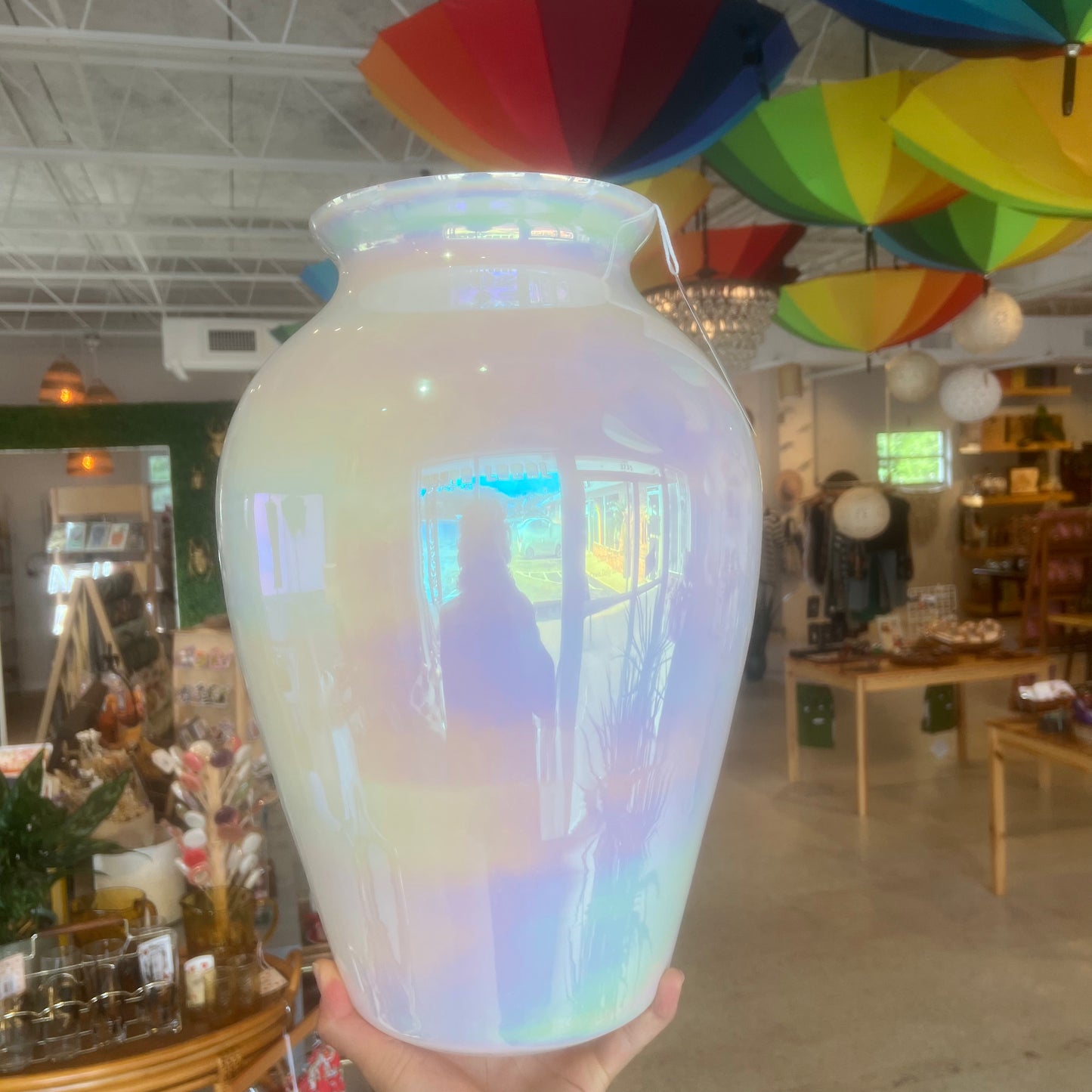 Large “American Glass” hand blown iridescent vase