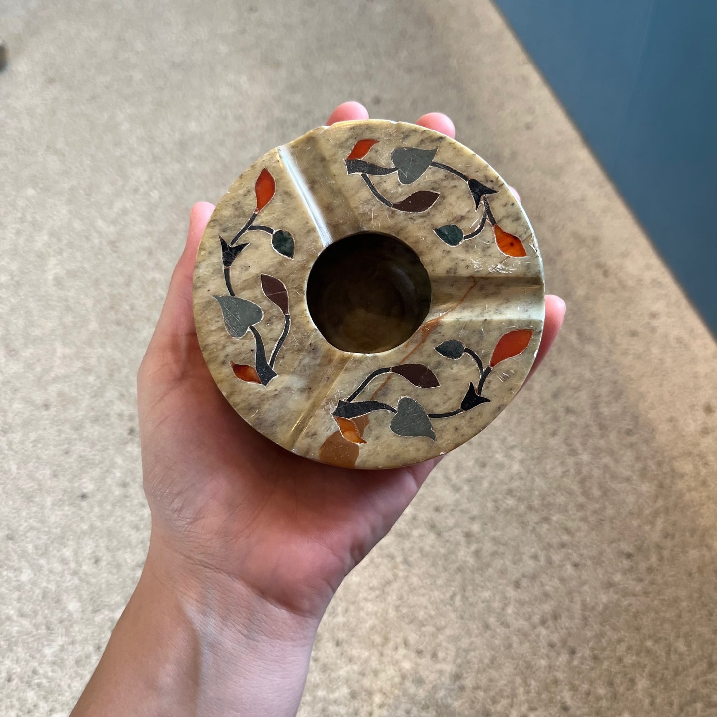 Stone Ashtray W/ Floral Inlay