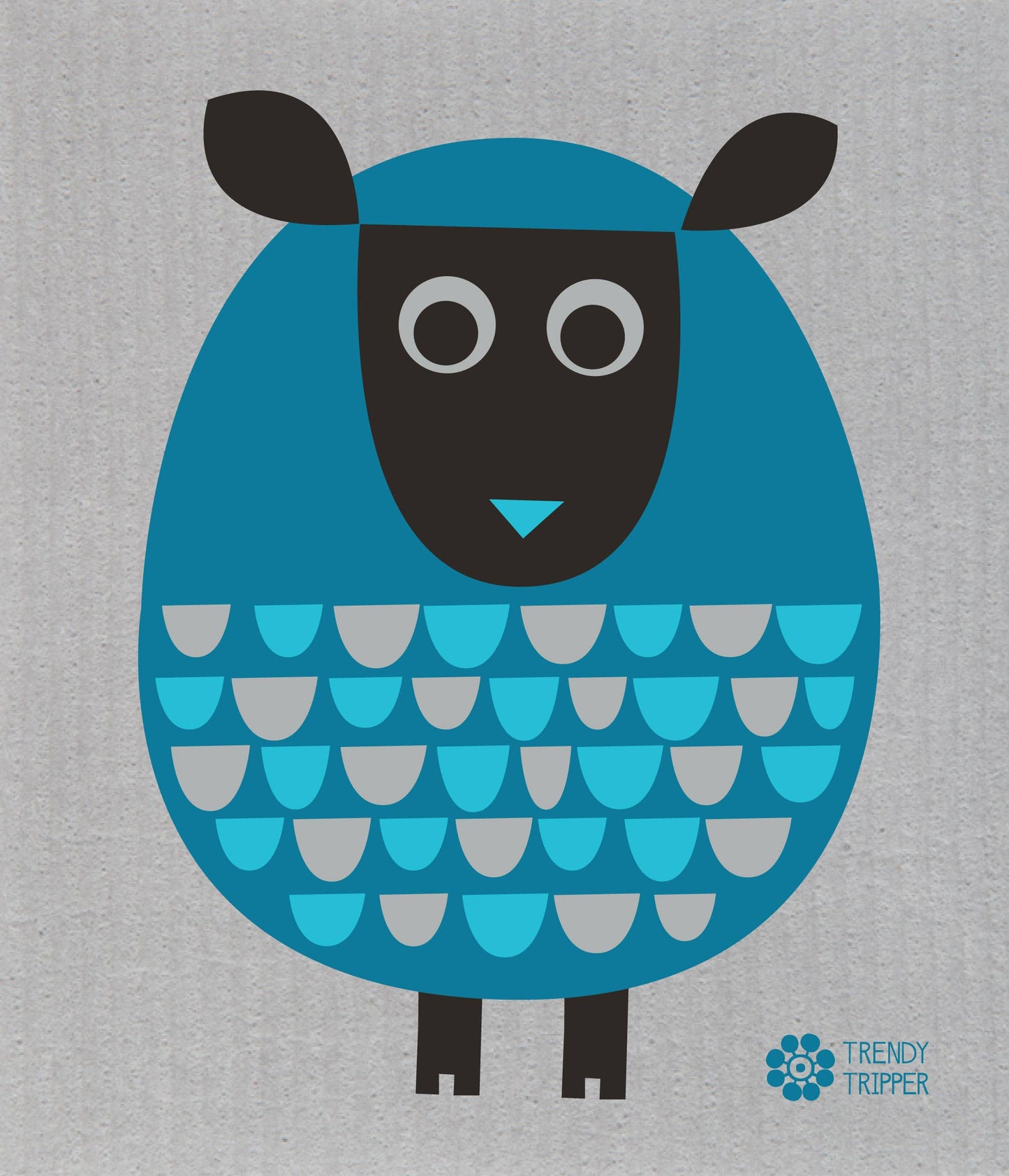 Swedish Dishcloth: Sheep Two-tone Turquoise on Grey