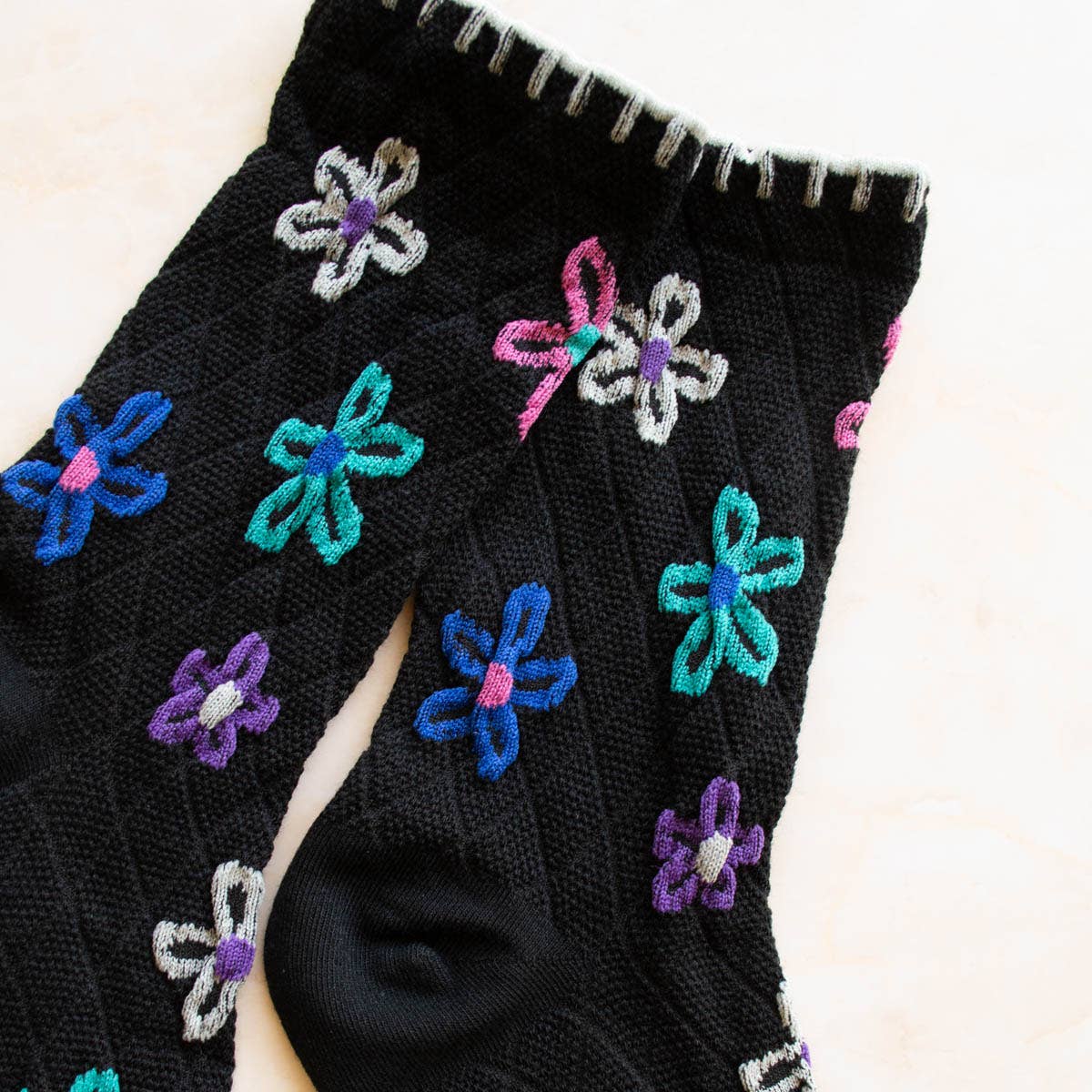 Vintage Floral Socks: Ivory