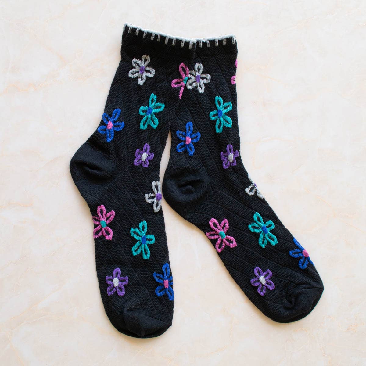 Vintage Floral Socks: Ivory