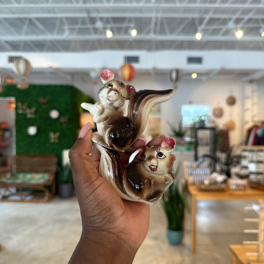 (Pair) Ceramic Anthropomorphic Squirrel S&P Shakers