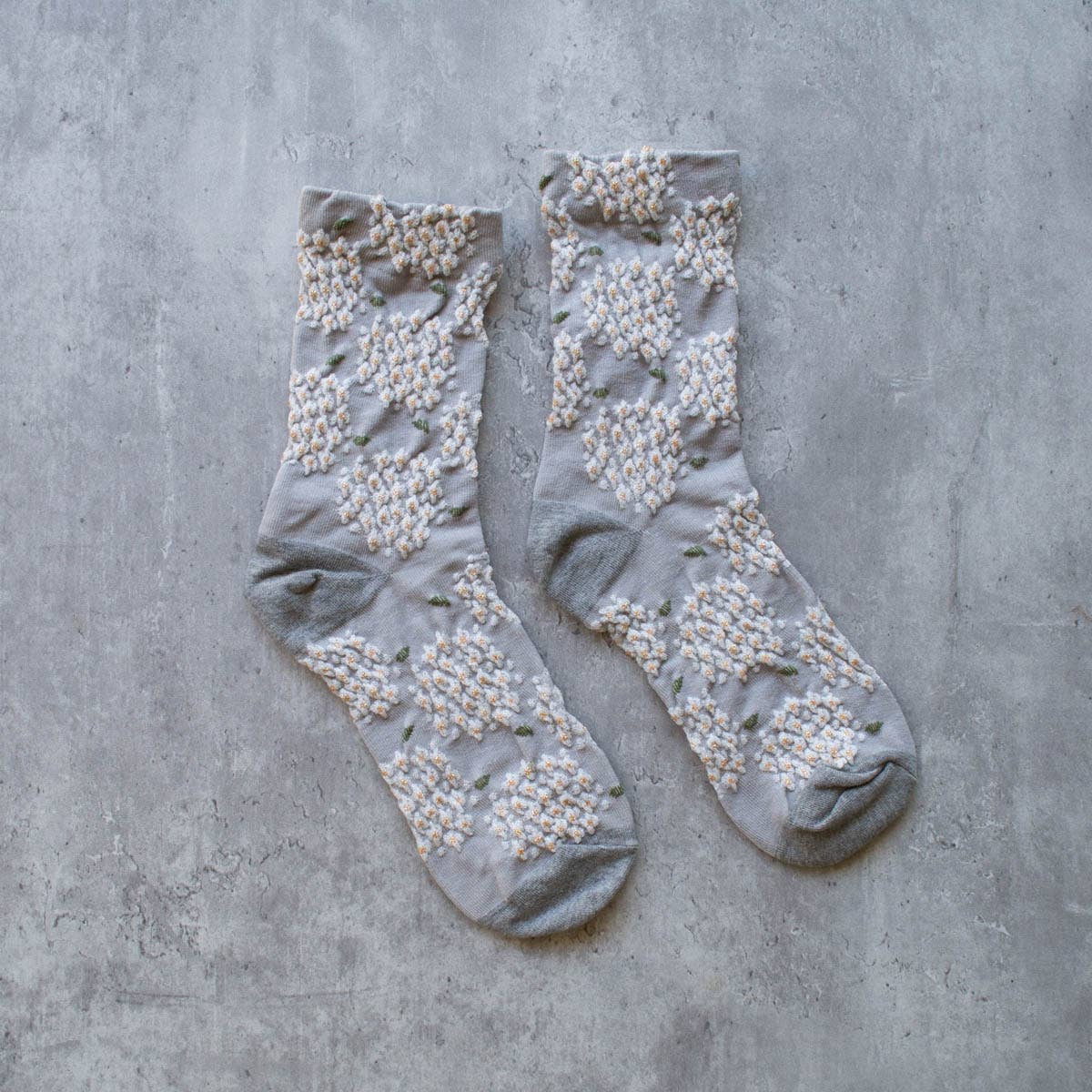 Glitter Floral Socks: Grey/White