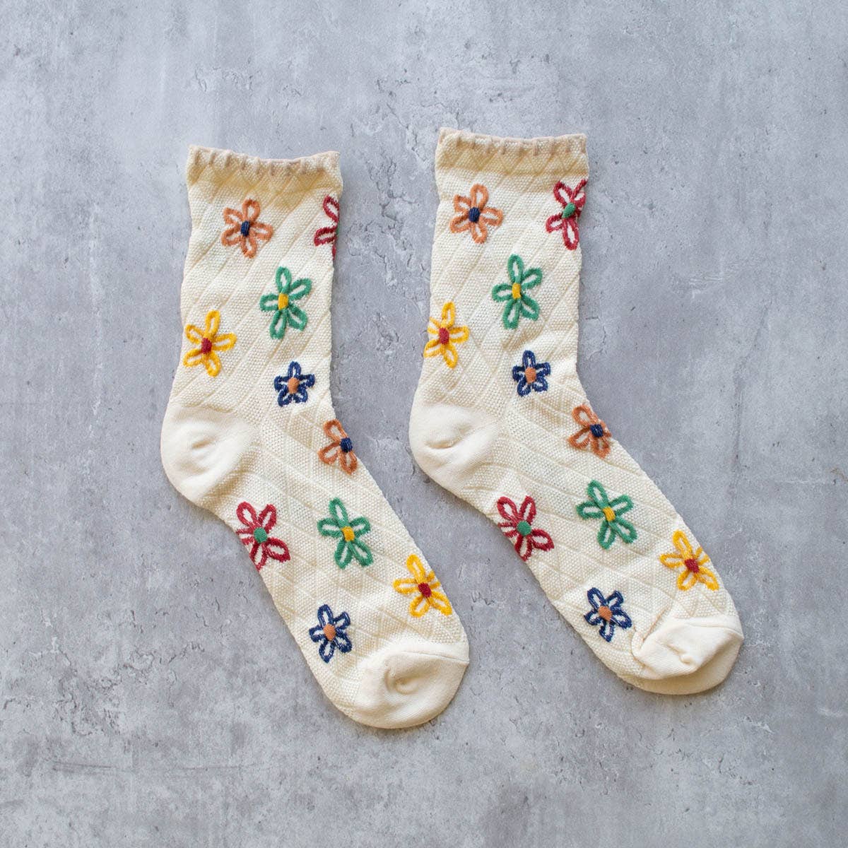 Vintage Floral Socks: Ivory