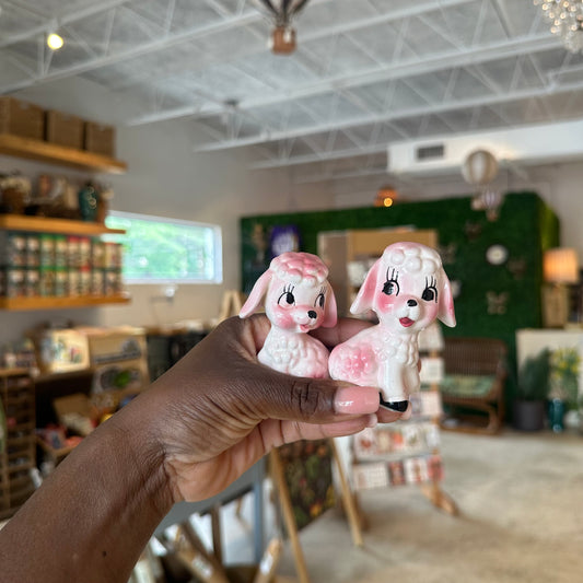 (Pair) Ceramic Anthropomorphic Pink Lamb S&P Shakers