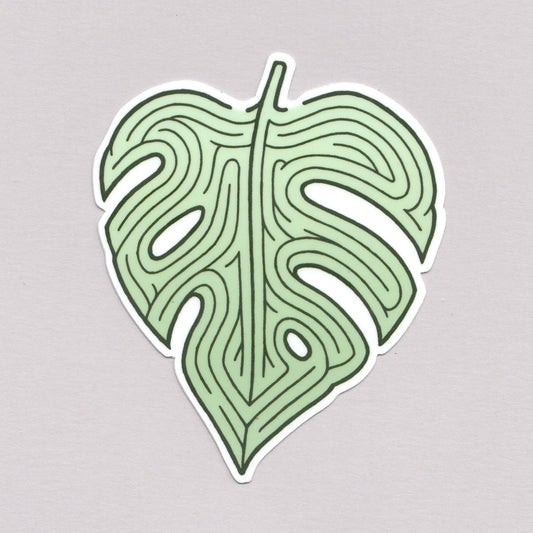 Monstera Leaf Maze Die Cut Vinyl Sticker 3 x 3.5"