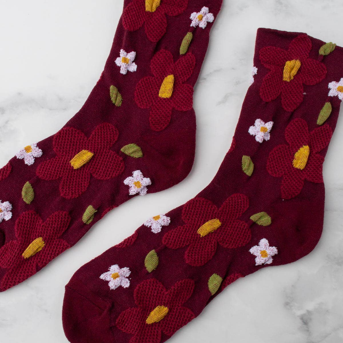 Vintage Daisy flower socks: Taupe/black