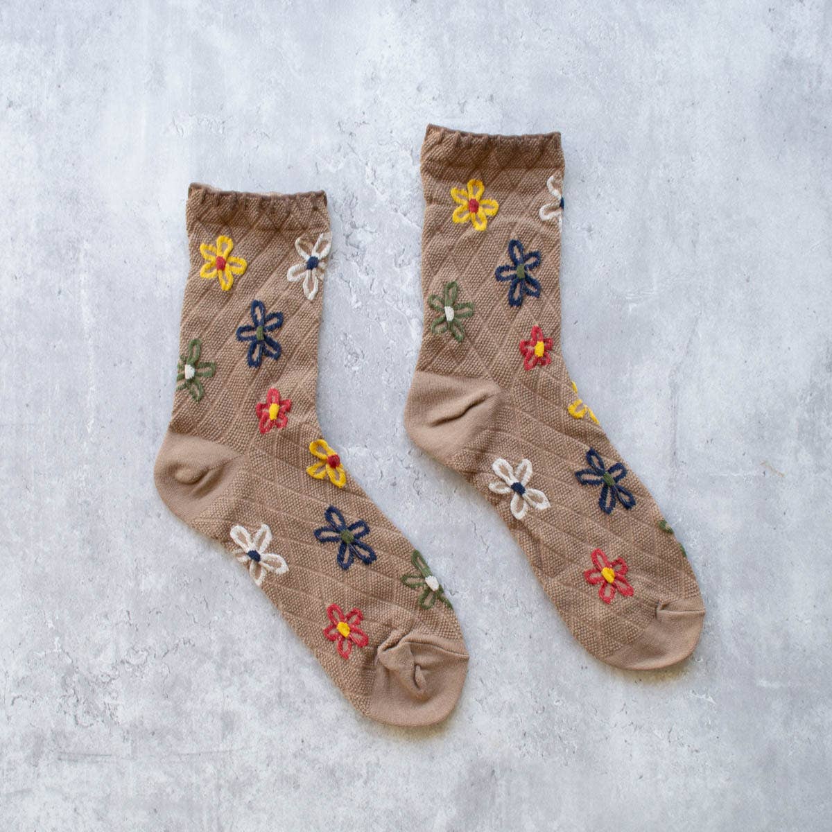 Vintage Floral Socks: Ivory