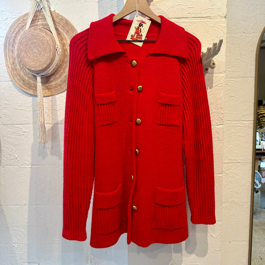 Red Collared Sweater / Cardigan