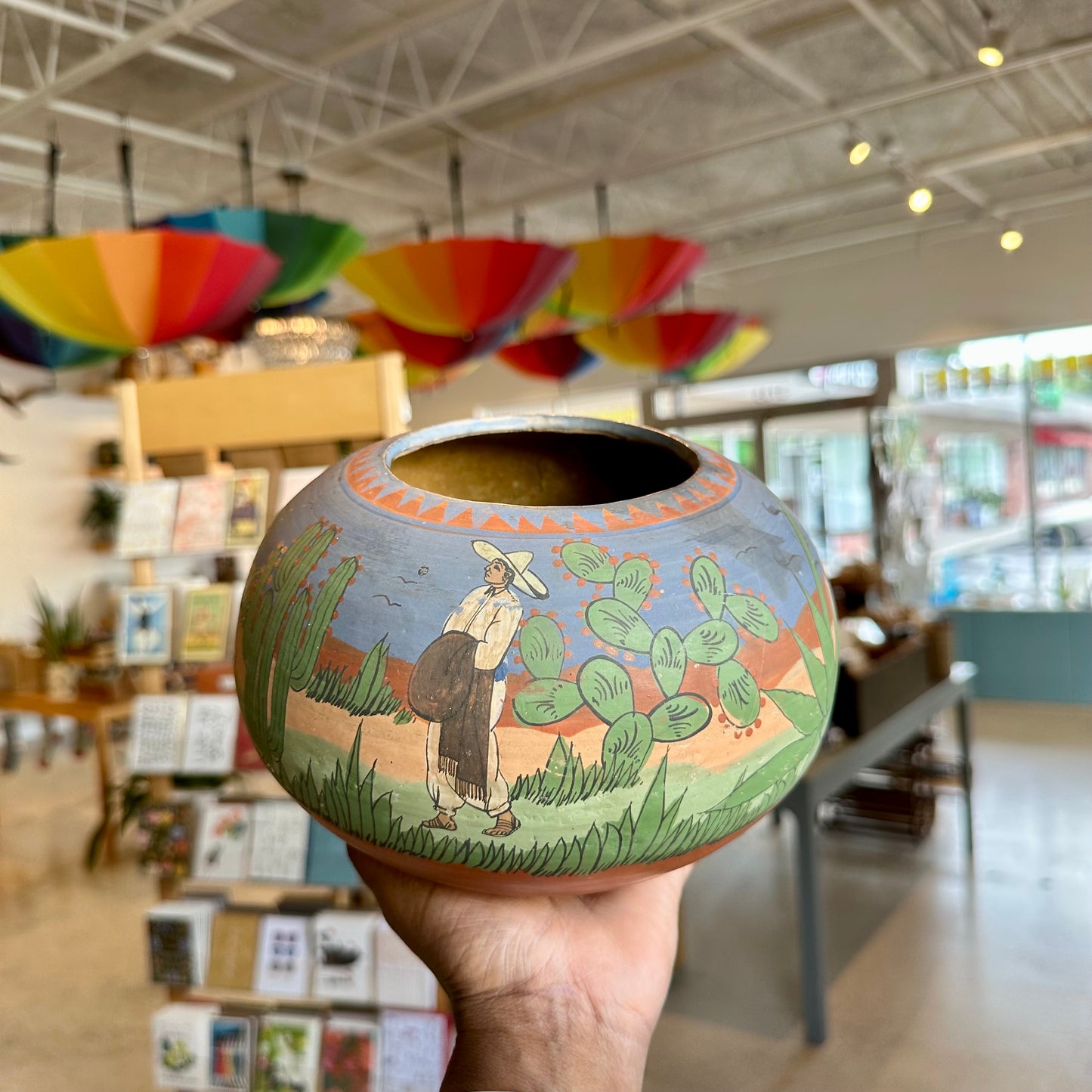 Vintage Hand-Painted Mexican Terracotta Pot
