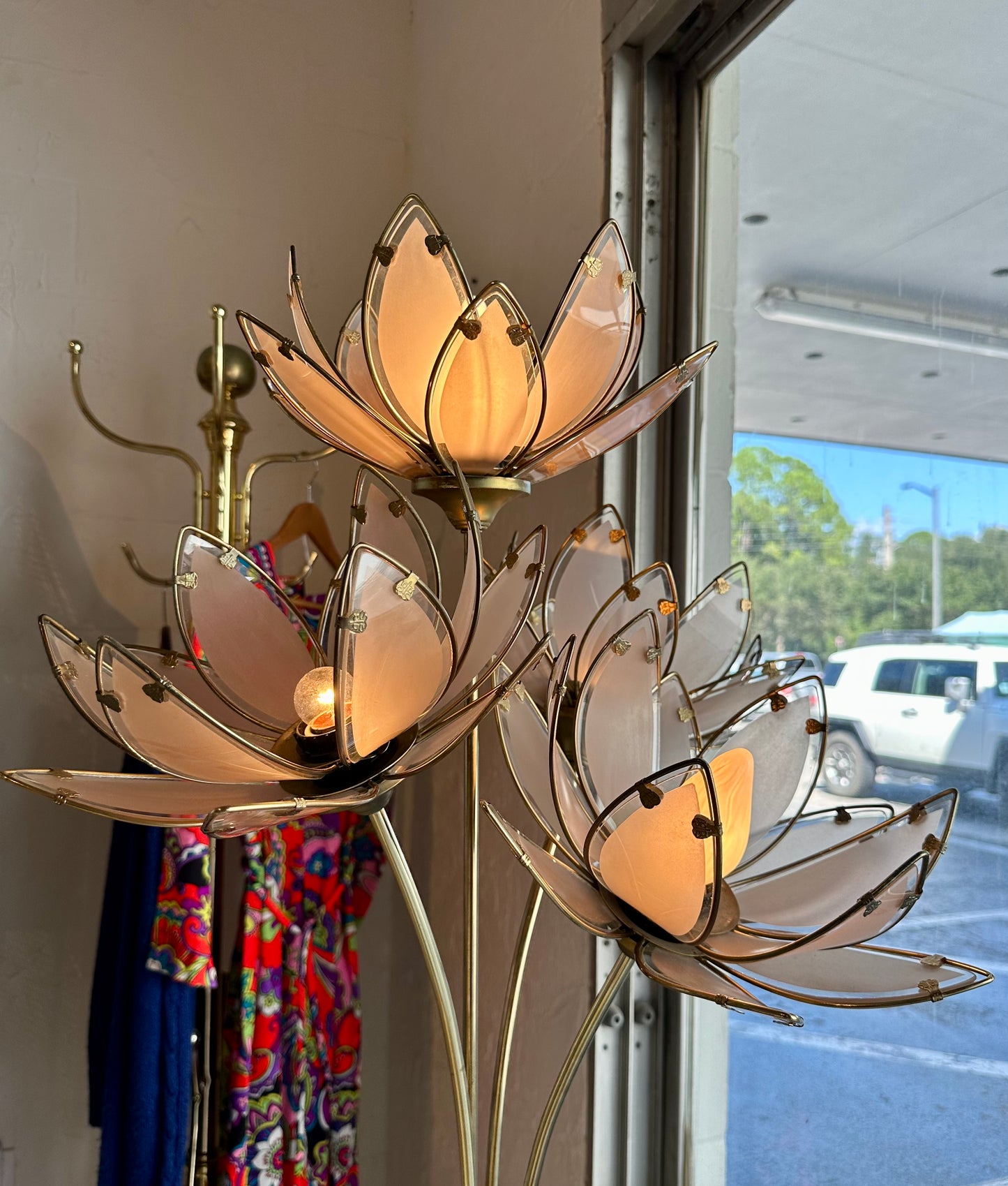 Pink Hollywood Regency Lotus Flower Floor Lamp