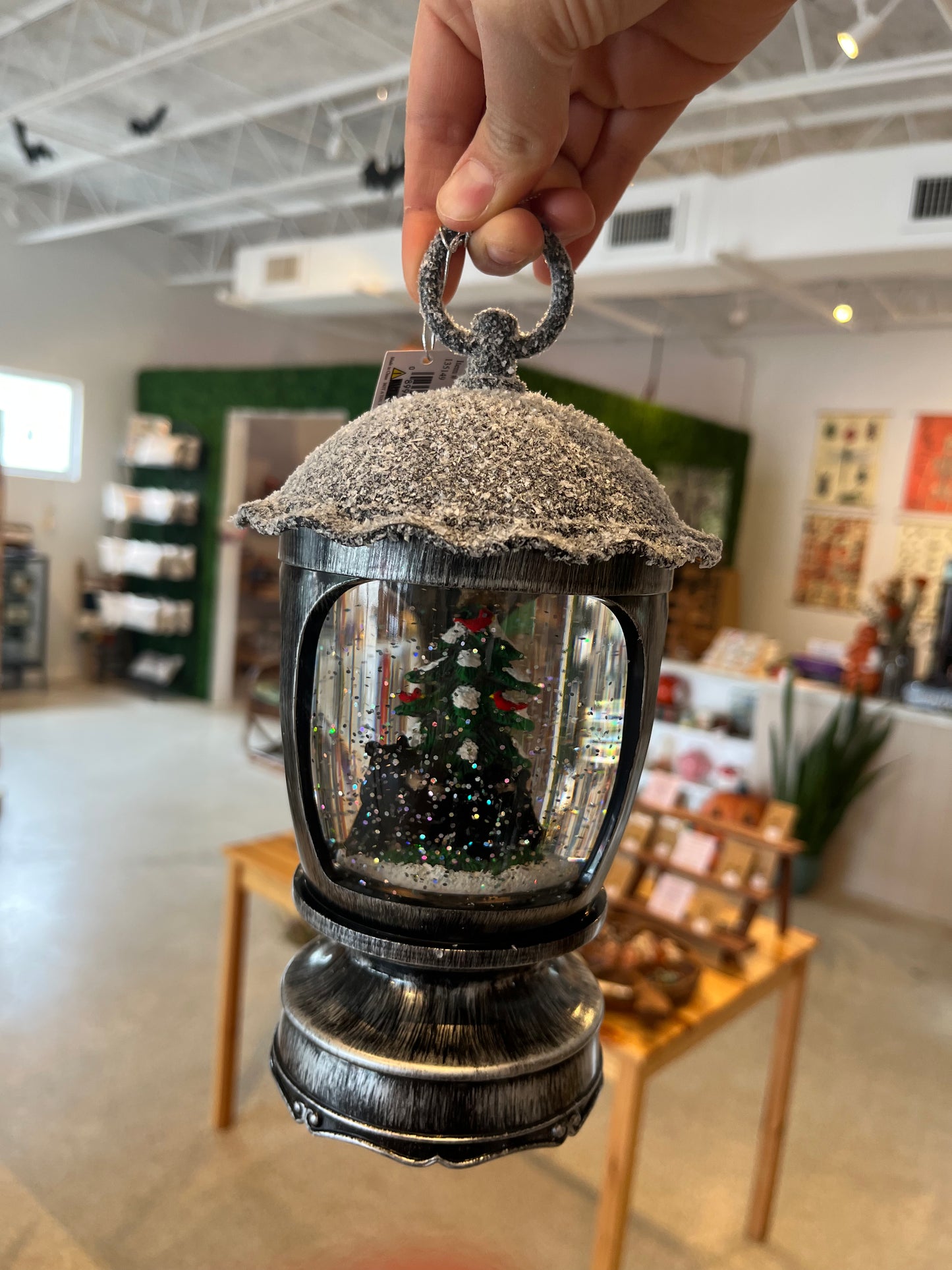 8.25” LED Swirl Black Bear Christmas Tree Lantern