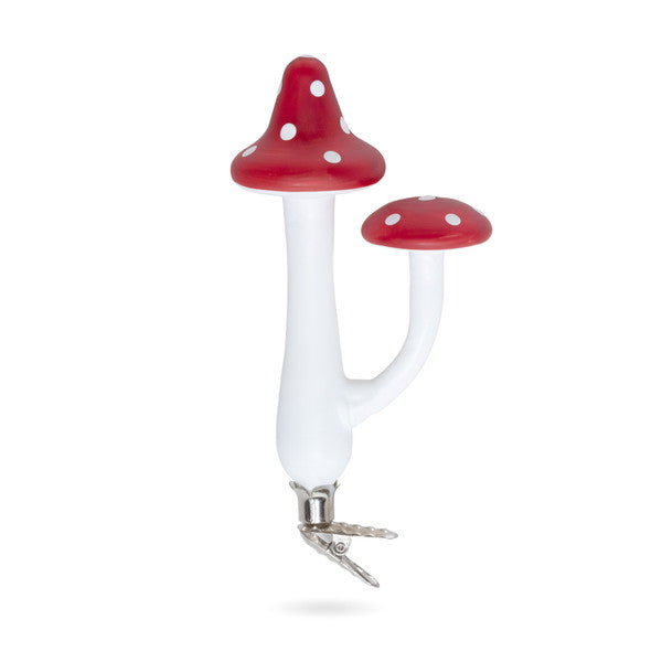 Double Cap Polka Dog Mushroom Clip on Ornament