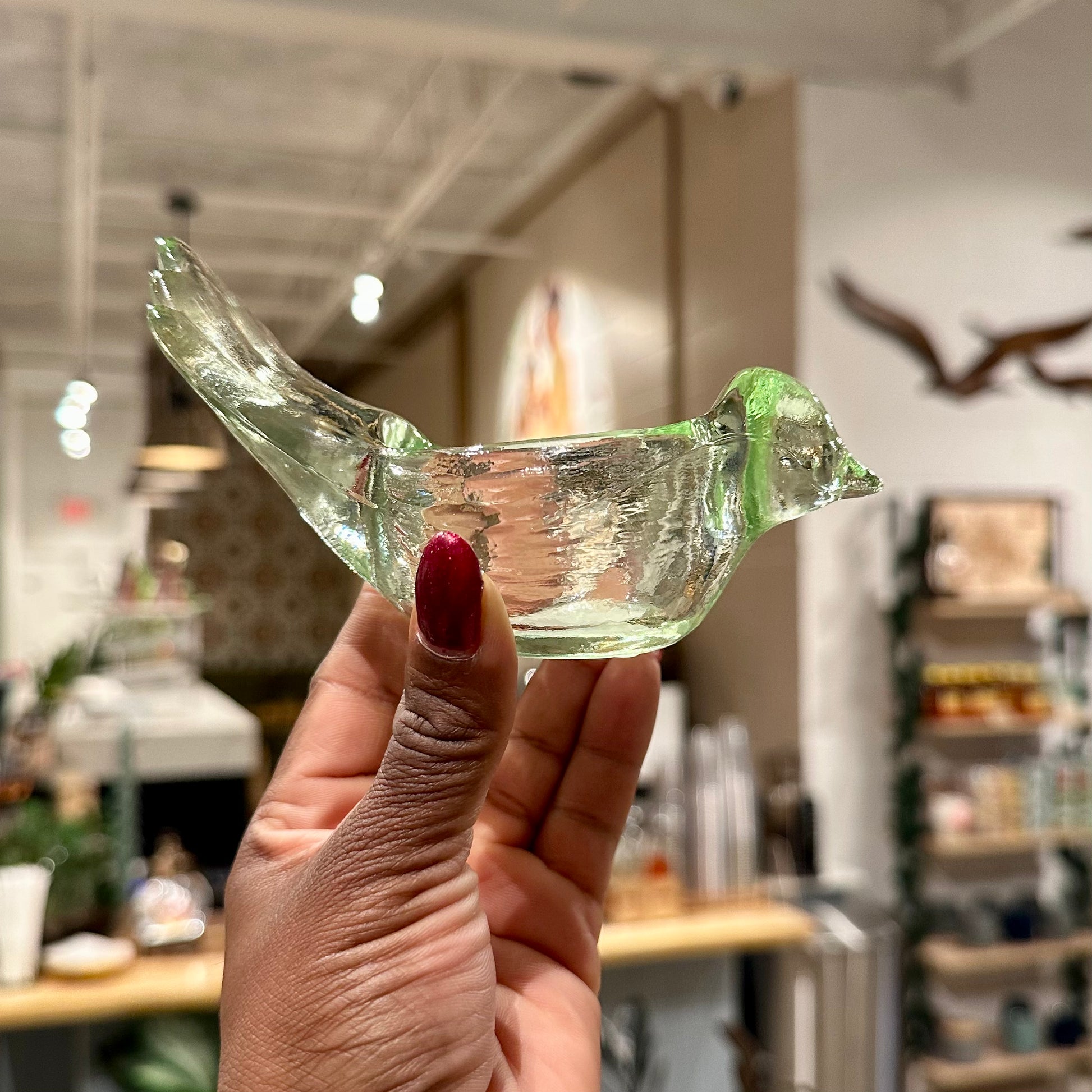 Green Glass Bird Tealight Candle Holder 108vine