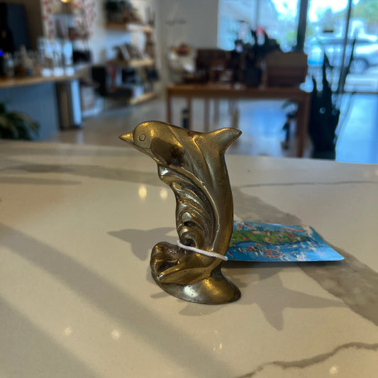 Brass Wave Riding Dolphin Figurine