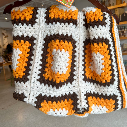 Orange/Brown Midcentury “Granny Square” Blanket