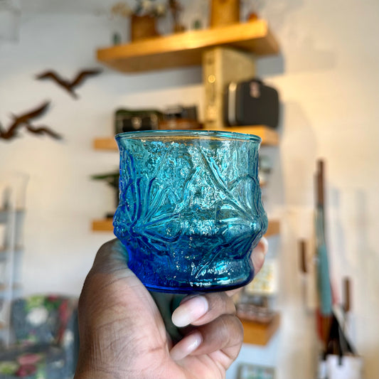 Anchor Hocking “Rain Flower” Blue Juice Glass