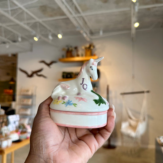 80’s Ceramic Handmade Unicorn Trinket Box