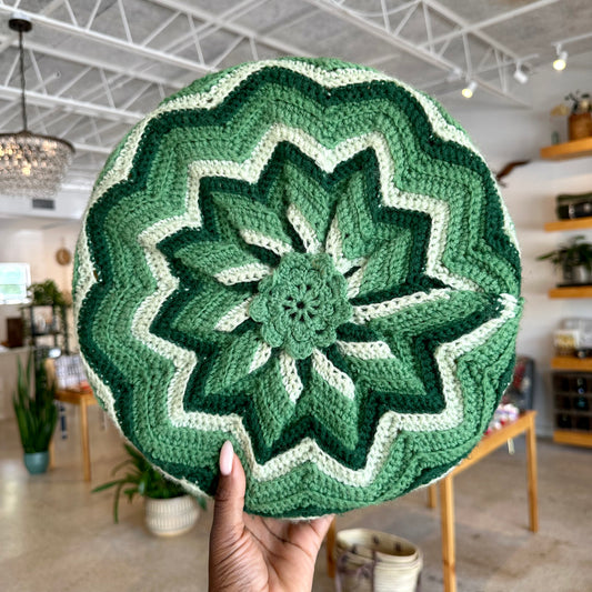 Vintage Round Green Crochet Pillow