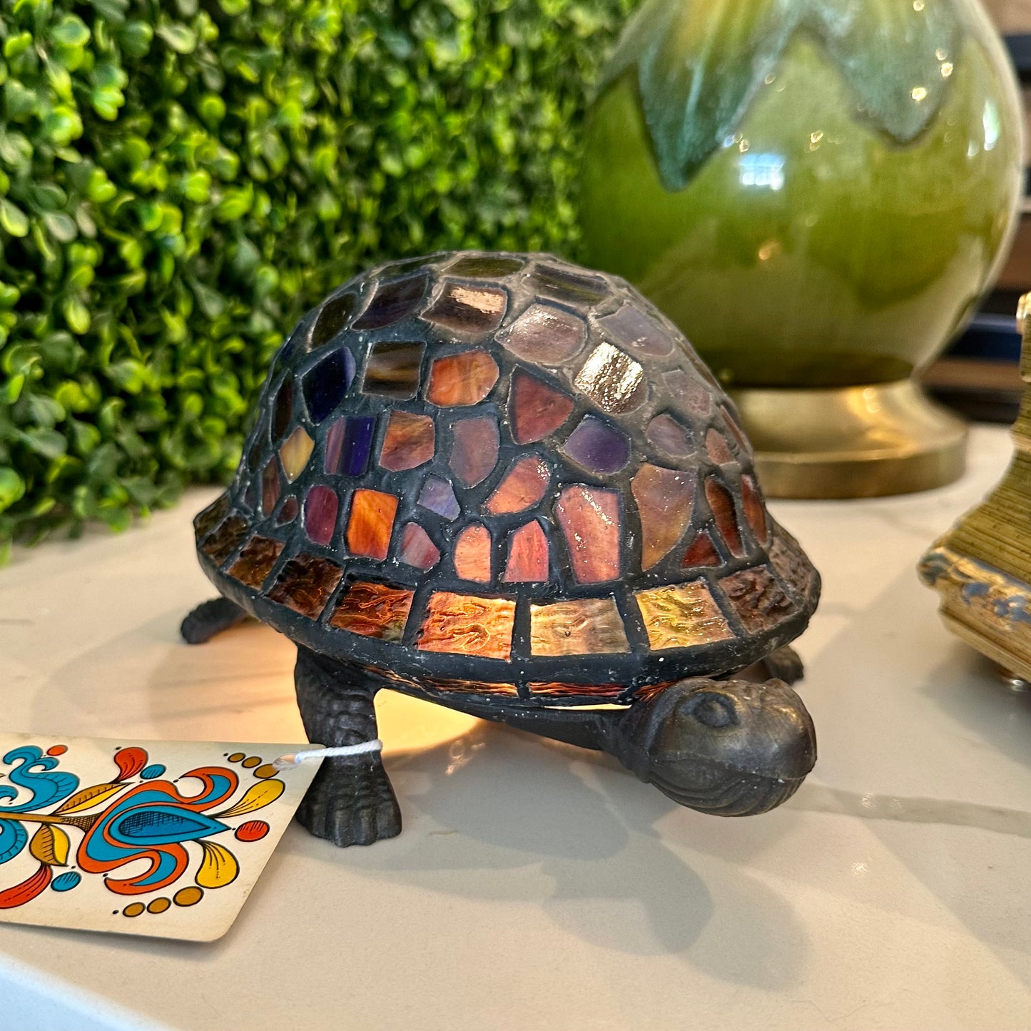 Vintage Tiffany Style Stained Glass Turtle Lamp