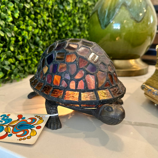Vintage Tiffany Style Stained Glass Turtle Lamp