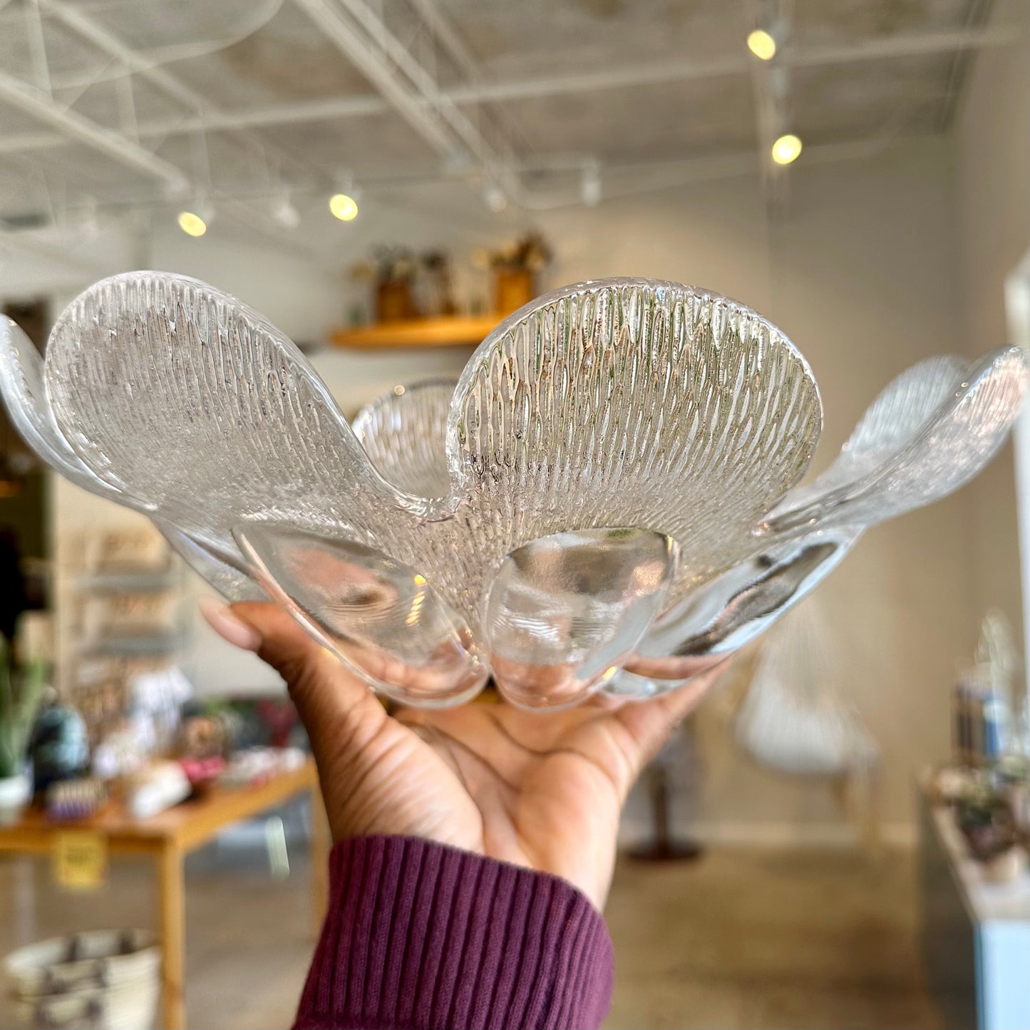 60’s “Handgearbeitet Mundgeblasen” German Large Glass Flower Bowl